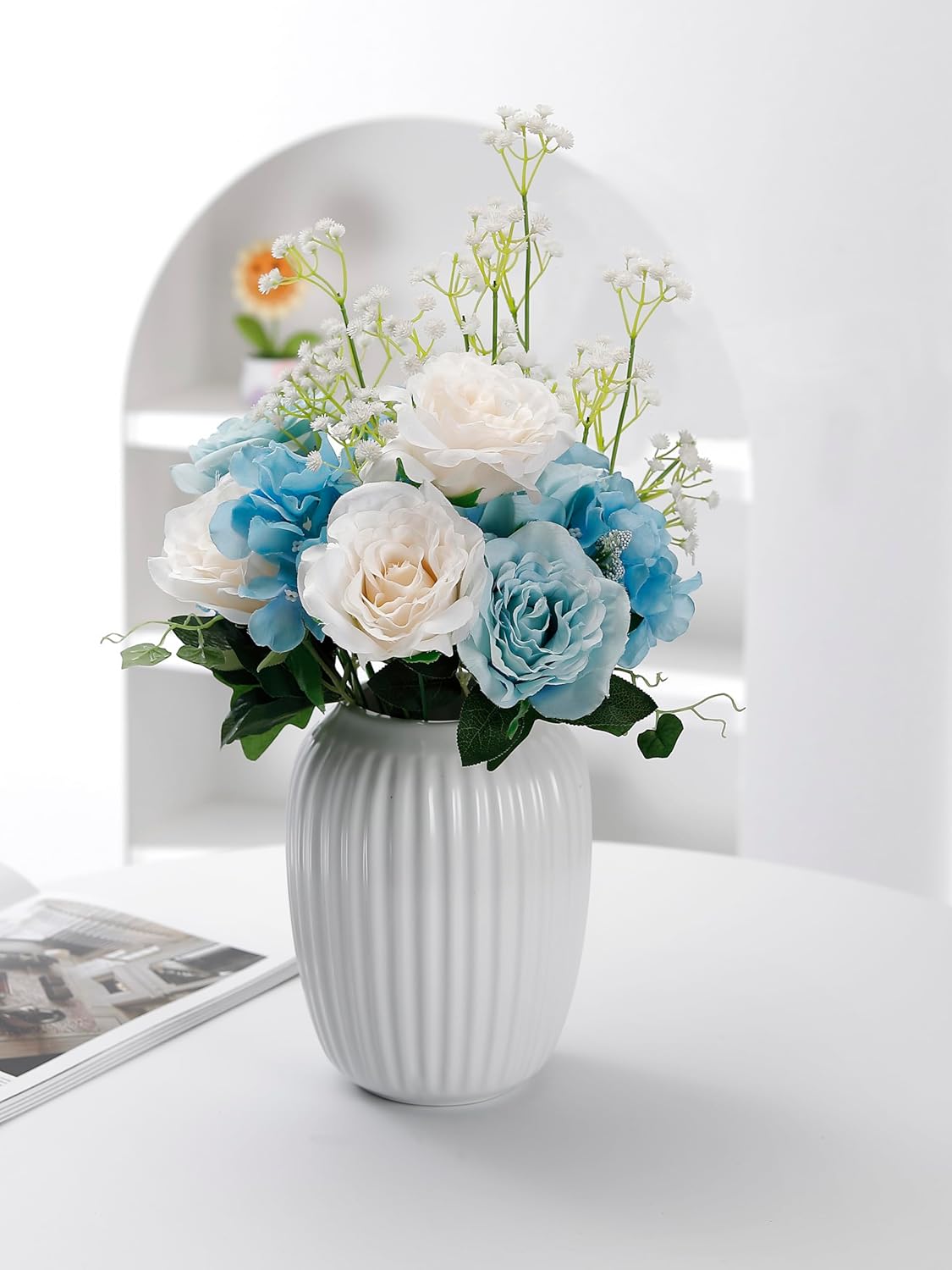 White Ceramic Flower Vase,Textured Modern,Minimalist Floral, for Table, Mantel, Bookshelf,Kitchen Counter and Entrance Decoration (8 inch) - Image 4