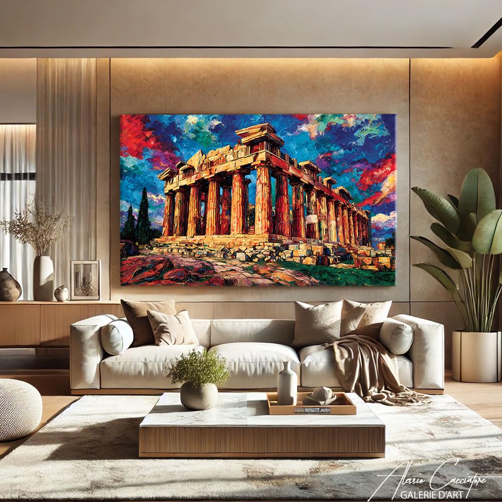Alessio Cacciatore Quadro architettura greca antica - Decorazione da parete storica - Cornice con stampa Partenone Atene - arte da parete classica - Idee Deco per ufficio professionale (40 x 30 cm)