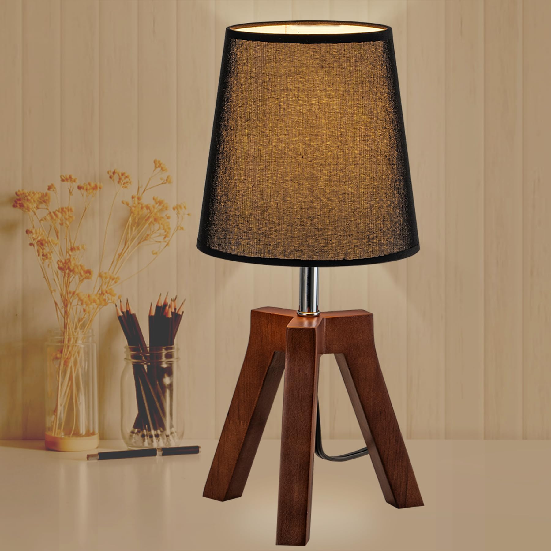Dreamholder Wood Bedside Table Lamp, Tripod Desk Lamp with On-Off Switch