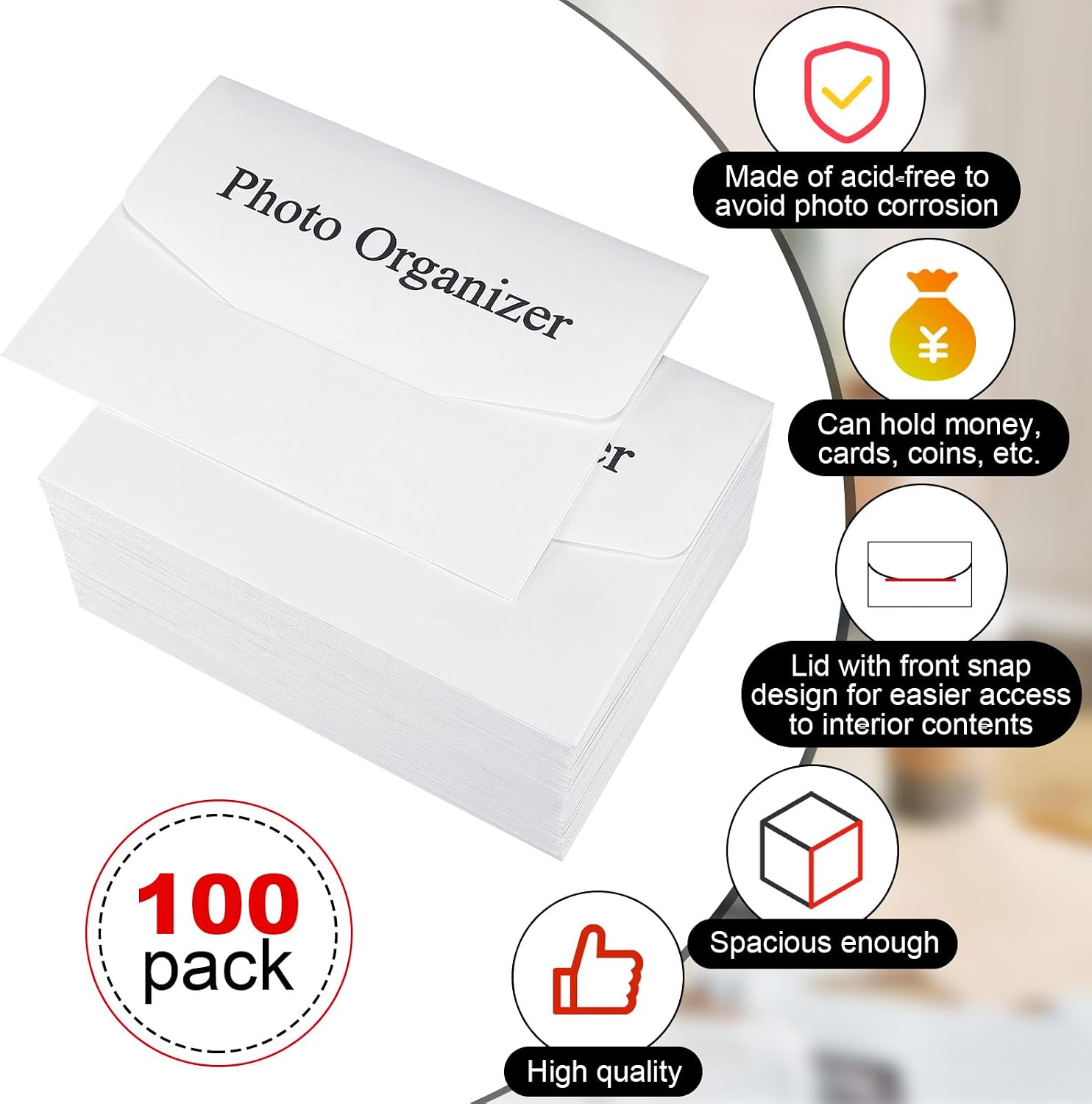 Skyygemm 100 Pcs Acid Free Photo Storage Envelopes White File Envelopes Photo Organizer for 4 x 6 Inch Card Postcard Invitation Wedding Baby Shower Storing Artwork Prints