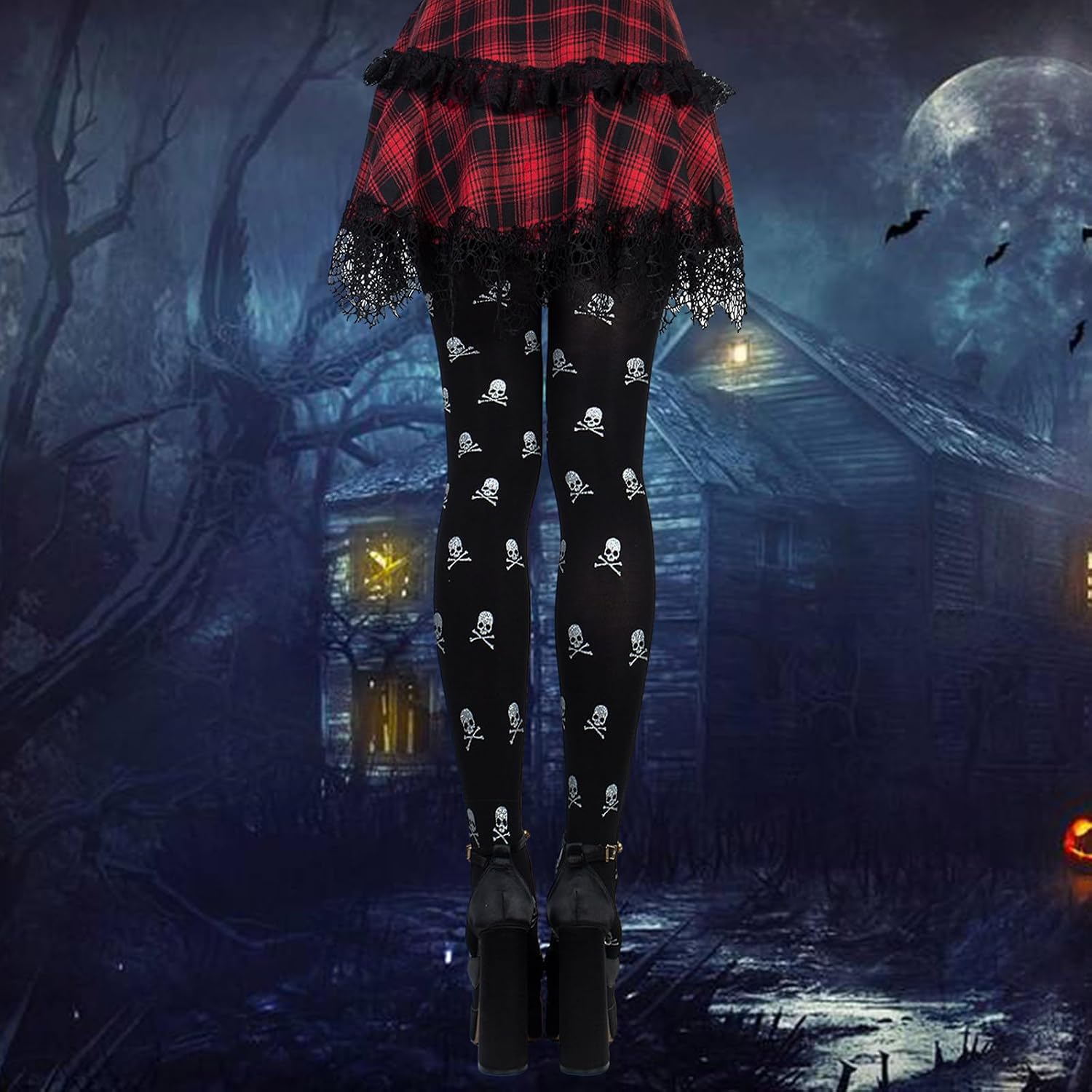 Women's Patterned Tights Halloween Skeleton Print Pantyhose Tights Skull Stockings Stockings Clubwear High Waist Control