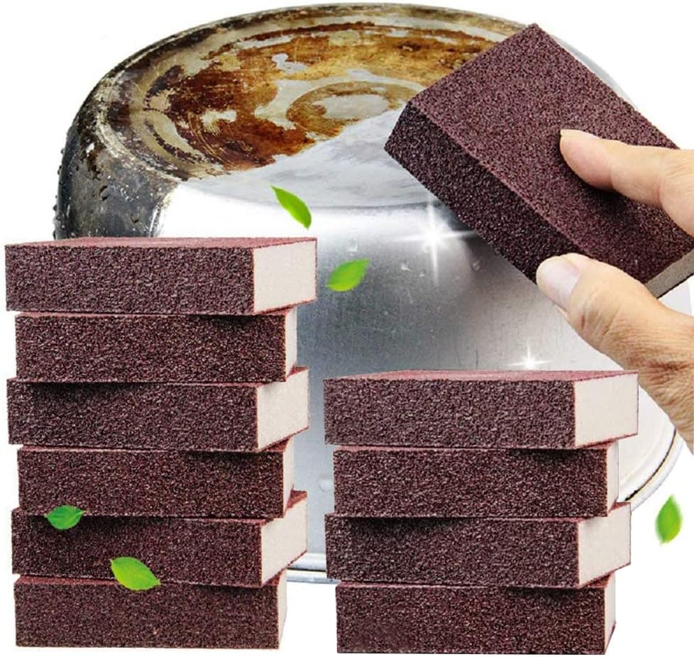 Qovydx 10Pcs Carborundum Sponge Nano Emery Sponges Pot Clean Brush Rust Eraser Grit Scouring Pads Pot Cleaning Pads with Carborundum for Quickly Cleans