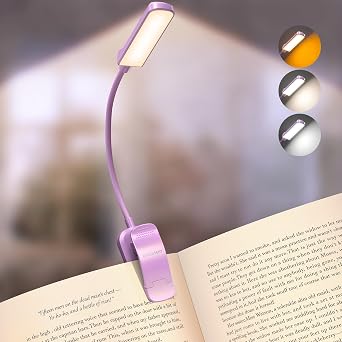 Glocusent 13 LED Rechargeable Book Light for Reading at Night, Eye-Caring 3 Amber Colors & Stepless Dimming, Lasts 1 Week to 2 Months, Travel Clip on Lamp, Gifts for Book Lovers, Men, Women & Kids