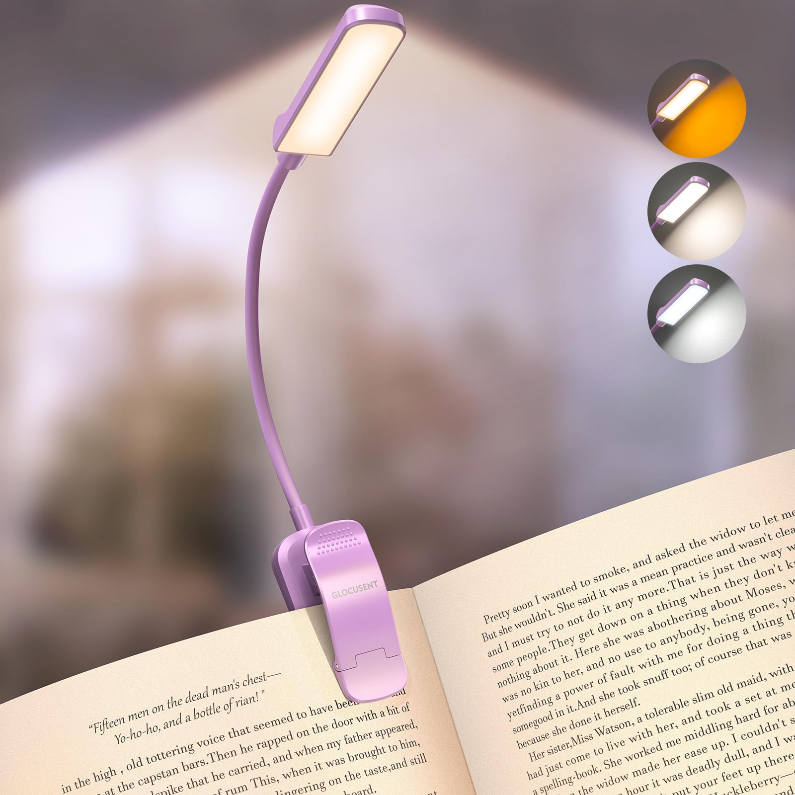 Glocusent Leselampe Buch Klemme mit 120h Laufzeit – 13 LED Buchlampe zum Klemmen: augenschonend, wiederaufladbar, 3 Farben & 5 Dimmstufen (3–60 lm) – perfekt Leselicht für Bücherfreunde