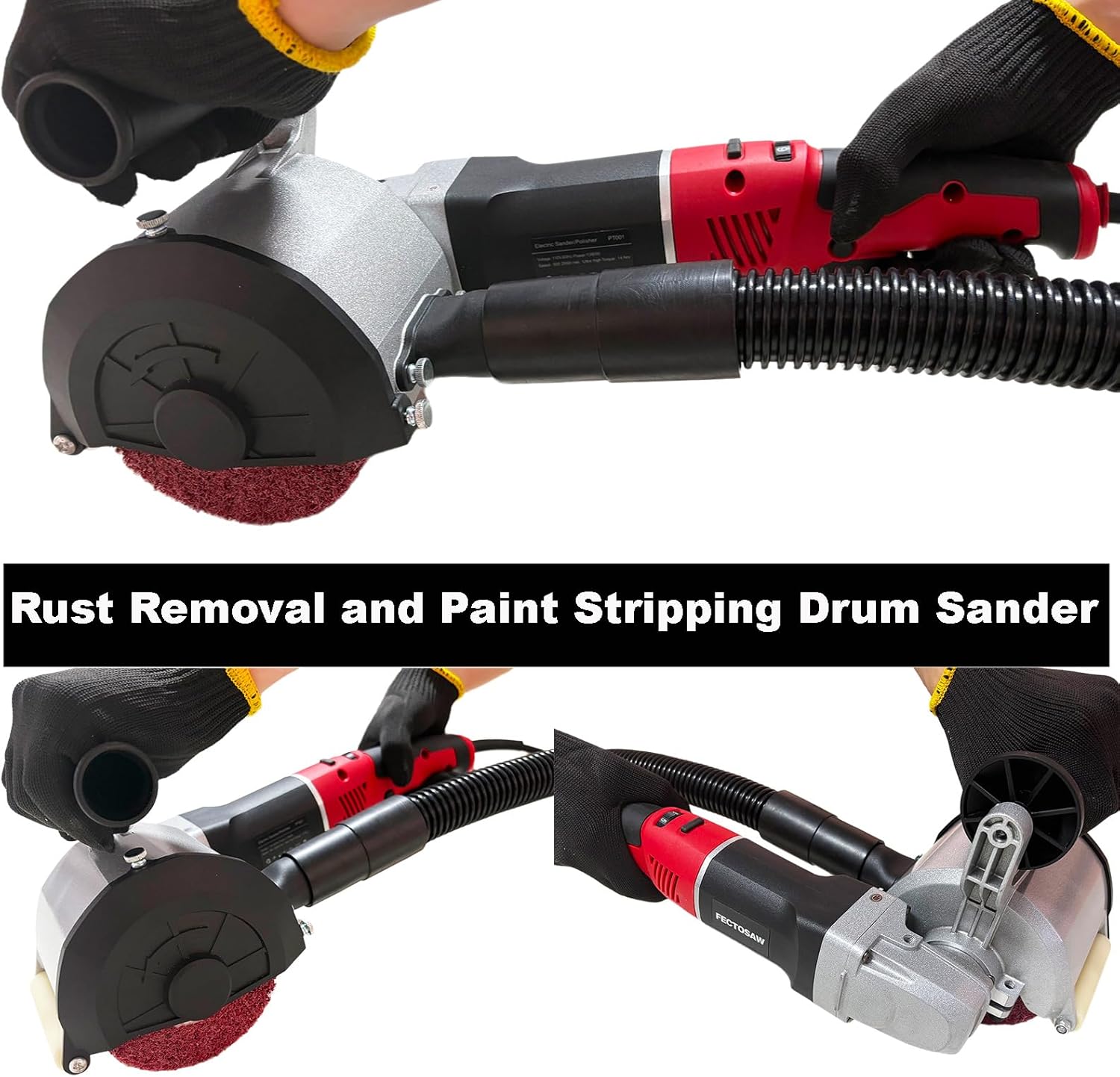 1380W Variable Speed Drum Burnishing Polisher, Constant Power Drum Sander & Metal Grinder with Dust Shroud for Rust Removal, Paint Stripping, Stainless Steel & Wood Finishing