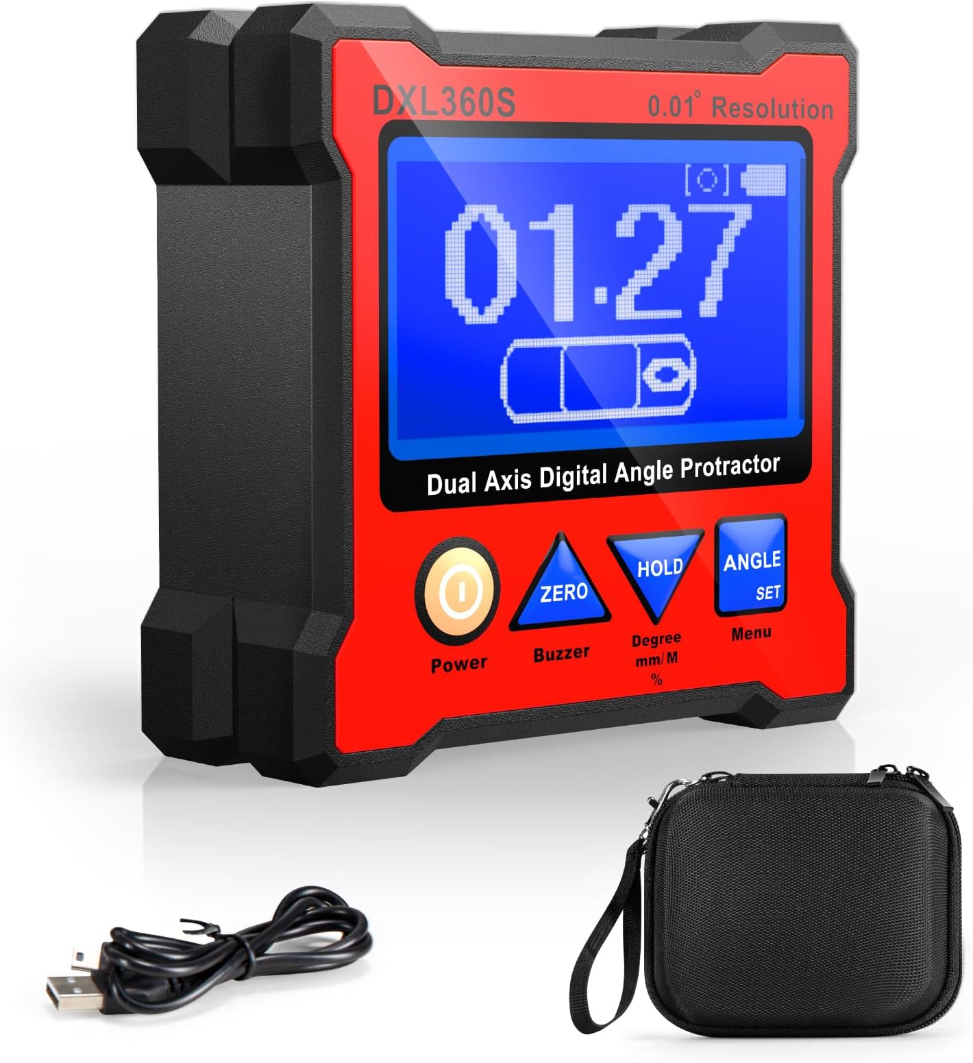 Digital Protractor DXL360S Digital Level Box GYRO + Gravity 2 in 1 Digital Protractor Inclinometer Dual Axis Level Box Digital Angle Finder with 0.01° Resolution 134(DXL360S)