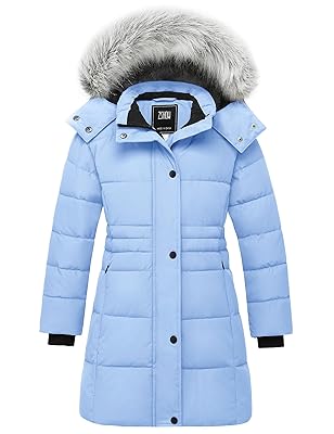 ZSHOW Girls' Winter Coat Long Hooded Parka Soft Fleece Puffer Jacket with Removable Hood