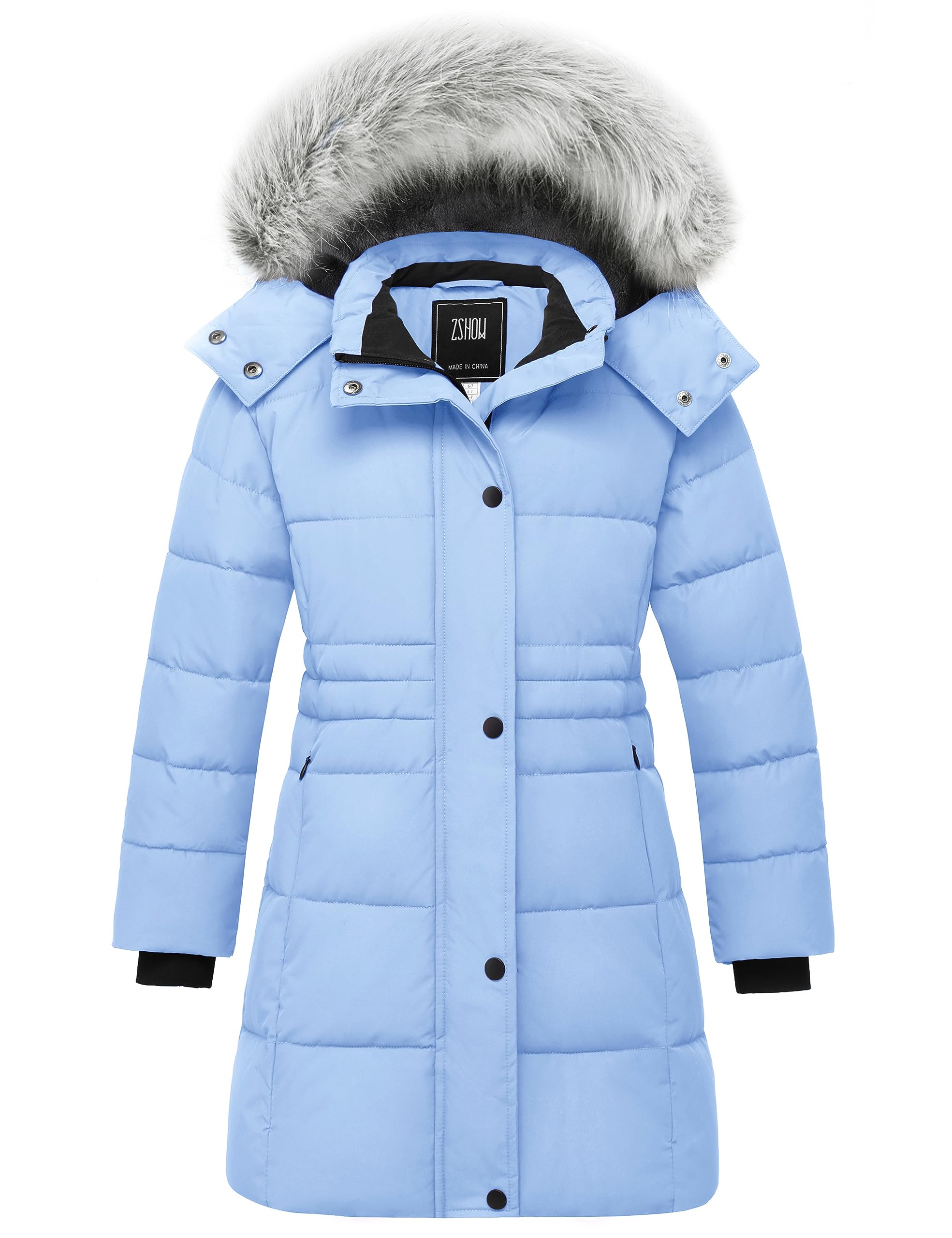 ZSHOW Girls' Winter Coat Long Hooded Parka Soft Fleece Puffer Jacket with Removable Hood
