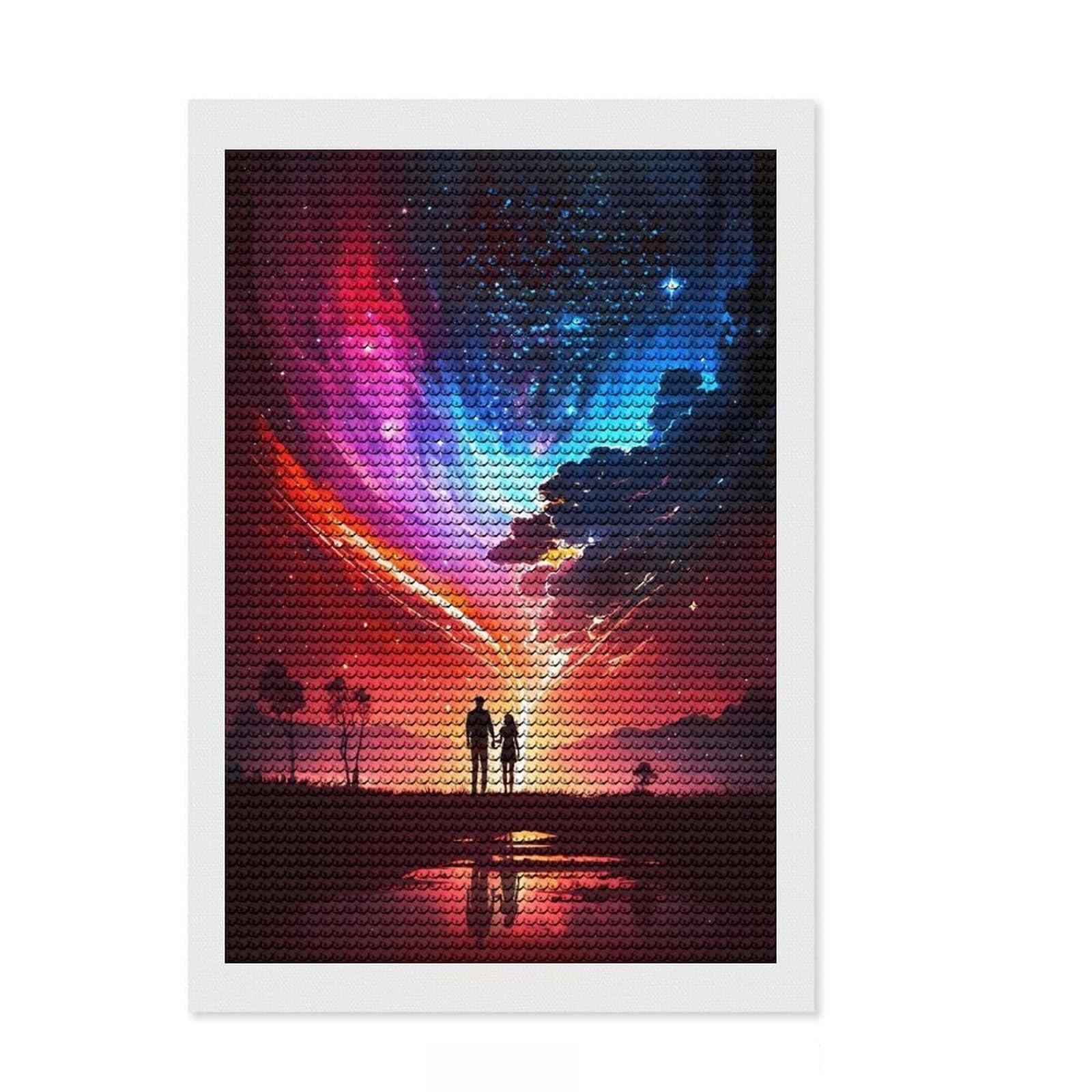 Junmoney Heart Couple Galaxy Round Drill Diamond Painting 8"x12", Vintage Style Decor, Farmhouse Decor, for Women, Decorative Artwork