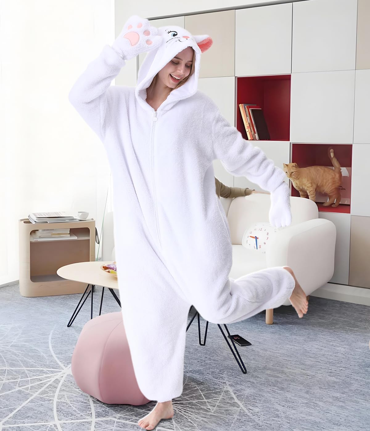 Unpifolov White Persian Cat Pajamas Unisex Animal Jumpsuit Adult Cosplay Costumes - Image 3