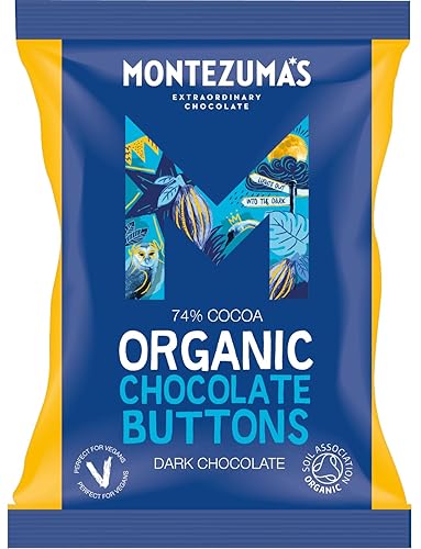 Montezuma's 74% Cocoa, Organic Dark Chocolate Buttons, Gluten Free & Naturally Vegan, 120g Bag