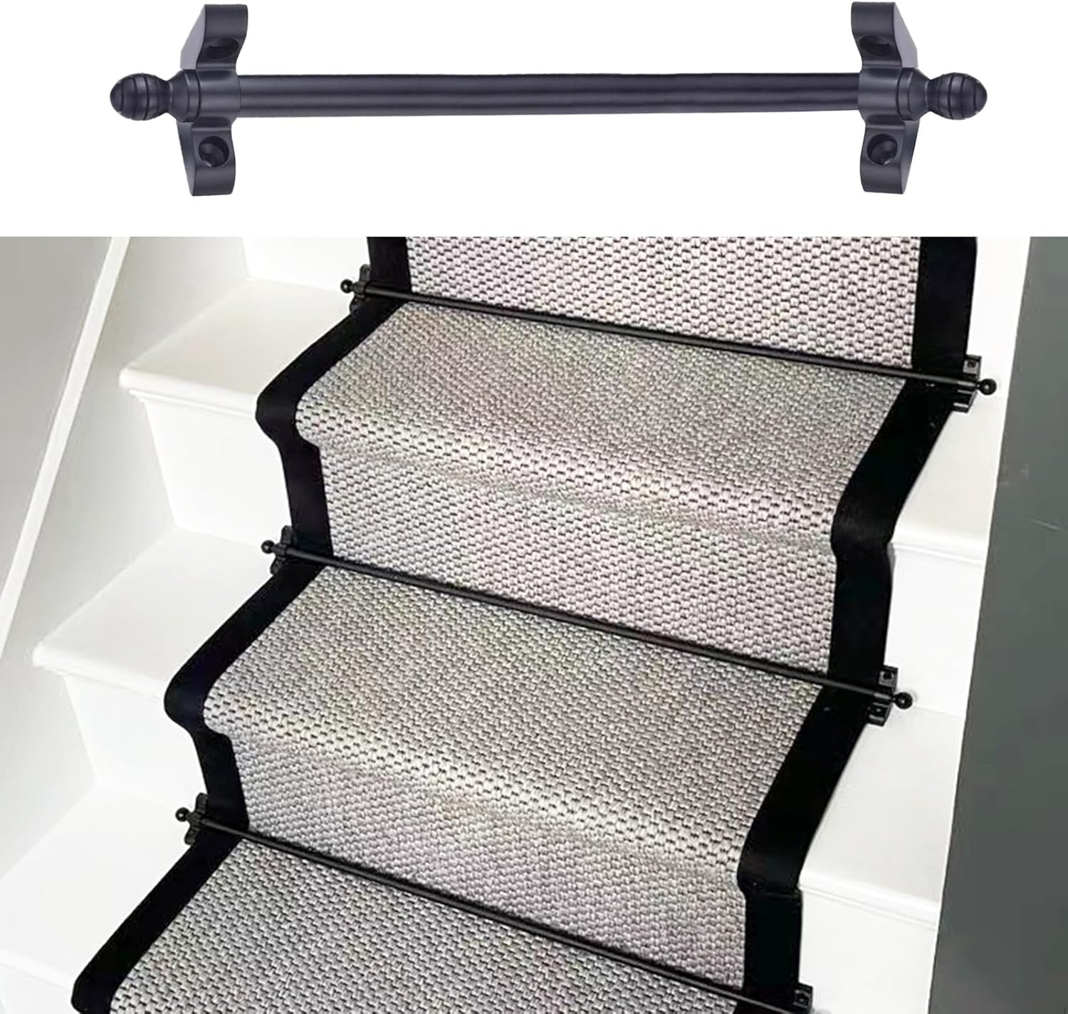 40" Long Stair Carpet Rod, Decorative Black Brass Stair Rods for Carpet Runners, Rug Fixer for Wooden Stairs, 1pc L102cm, Premium Quality Stair Accessories