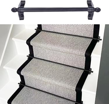 Vibeo 24"/ 28"/ 32"/ 36"/ 40" Long Stair Carpet Rods, Decorative Stair Rods for Carpet Runners, Black Brass Rug Fixer for Wooden Staircase13pcs,L61cm24"