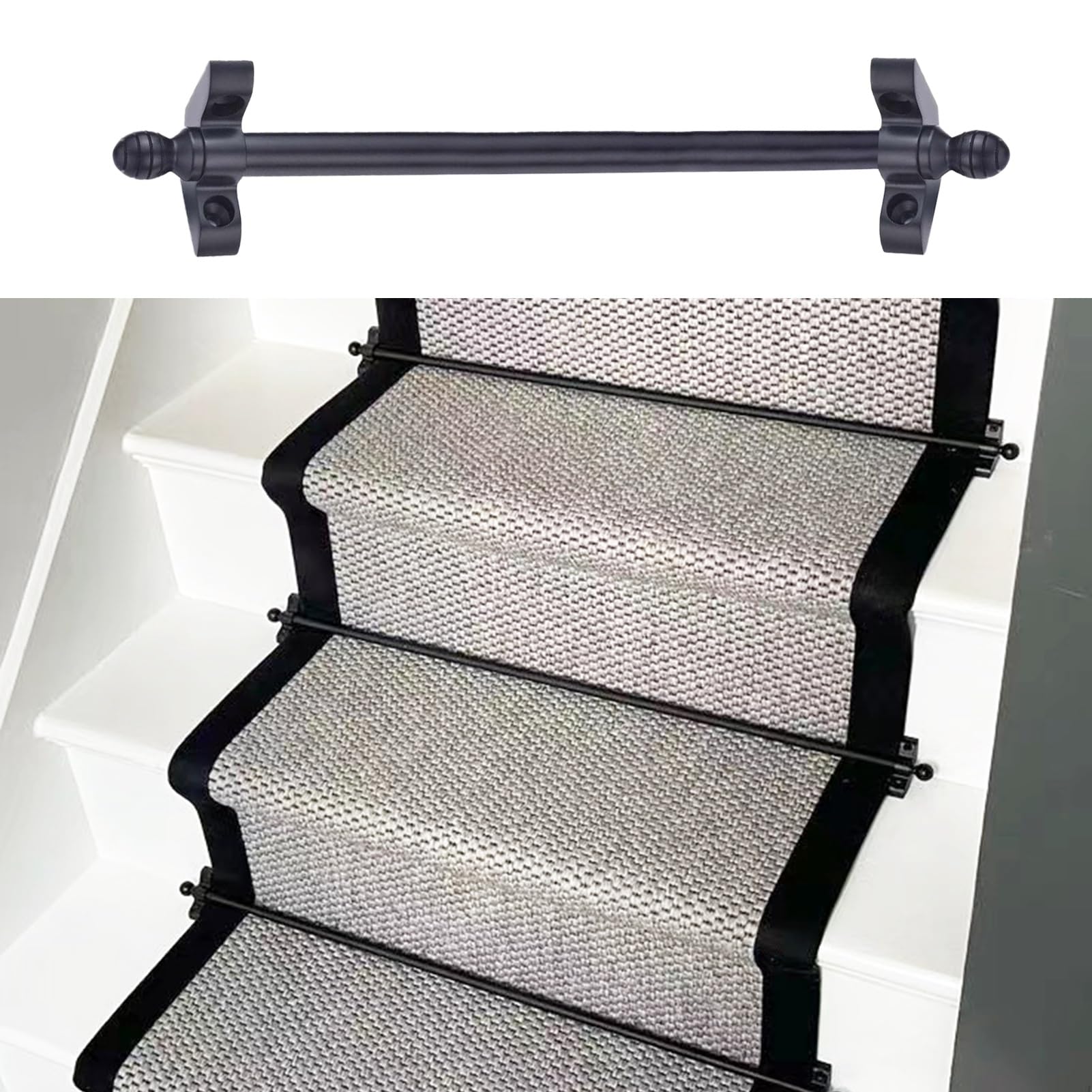 Tringle escalier tapis fixation laiton noir barre chemin de table bois 61cm