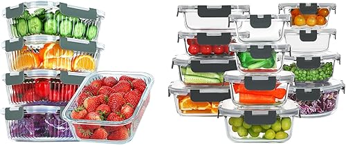 KOMUEE Juego de 5 recipientes de vidrio de 36 onzas y 24 recipientes de vidrio para almacenamiento de alimentos, herméticos y sin BPA, aptos para