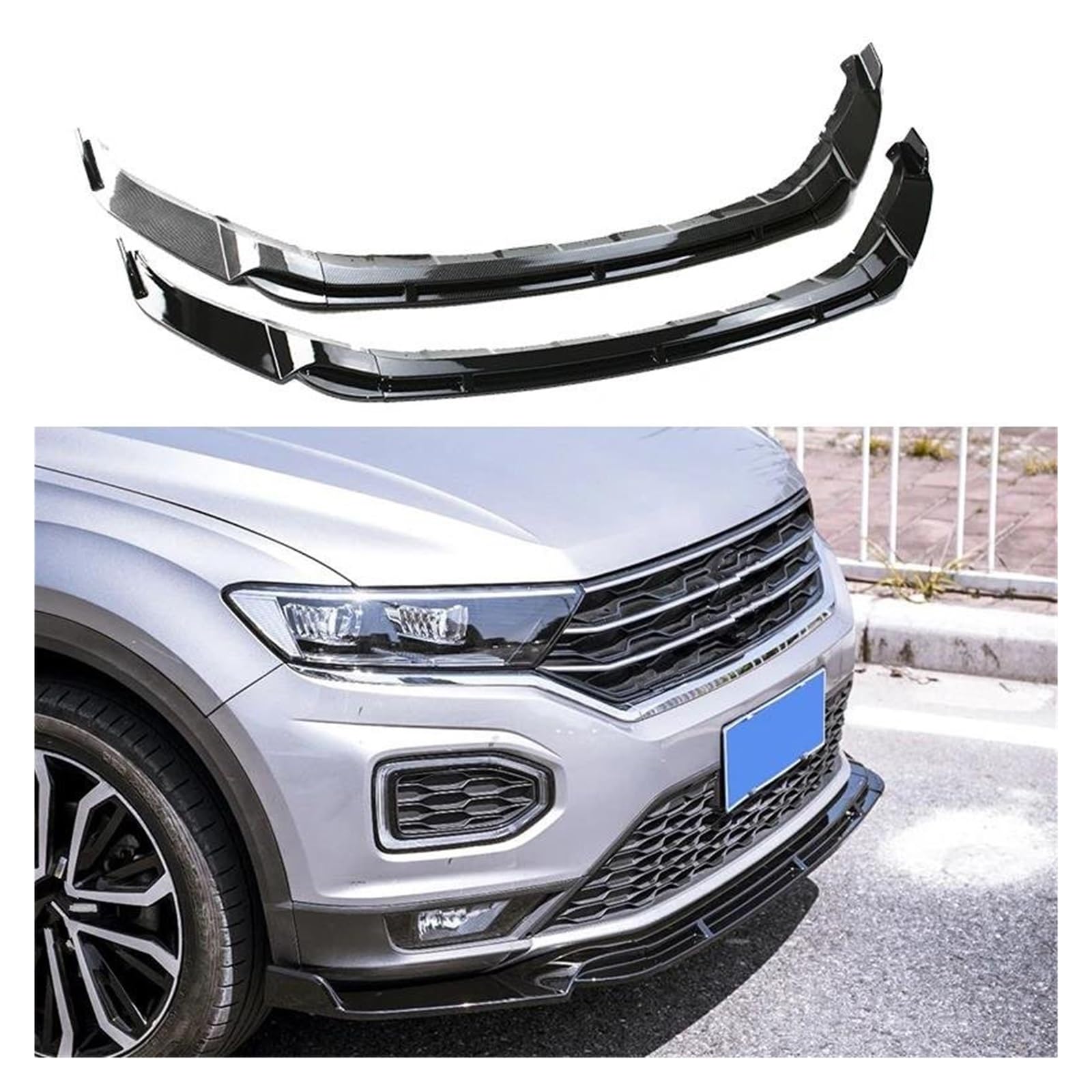 Difusor Separador Alerón Parachoques Delantero Coche Tapa Protección Labio Parachoques Delantero para VW para T-Roc T Roc para TSI para TDI 2017-2022 Spoiler(Carbon Look)