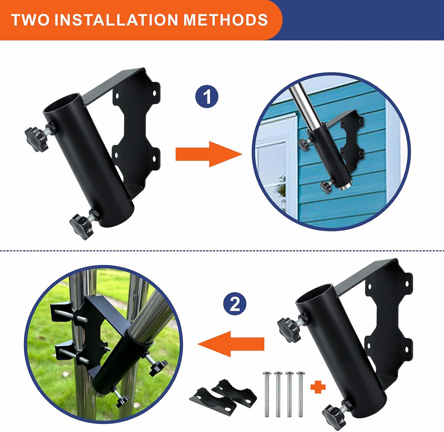 Heavy Duty Flagpole Mount Bracket for Balcony Railing Truck Flag Pole Holder Clamp,Flag Pole Holder for Outside House,Horizontal and Vertical Railings Installation,Wind Resistant,Rust Free