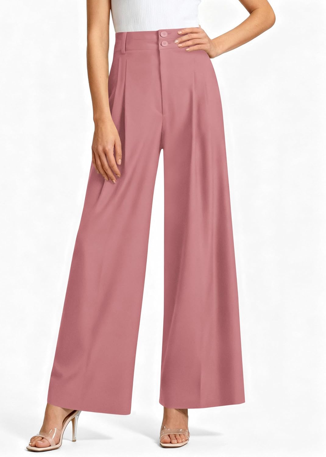 PRETTYGARDEN Womens Spring Wide Leg Palazzo Pants 2026 Trendy Loose Button High Waist Pleated Work Business Casual Trousers