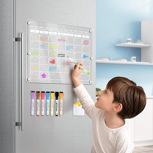 Miniatura 3 de FUCNEN Calendario de borrado en seco para nevera, calendario de refrigerador transparente, tablero planificador reutilizable