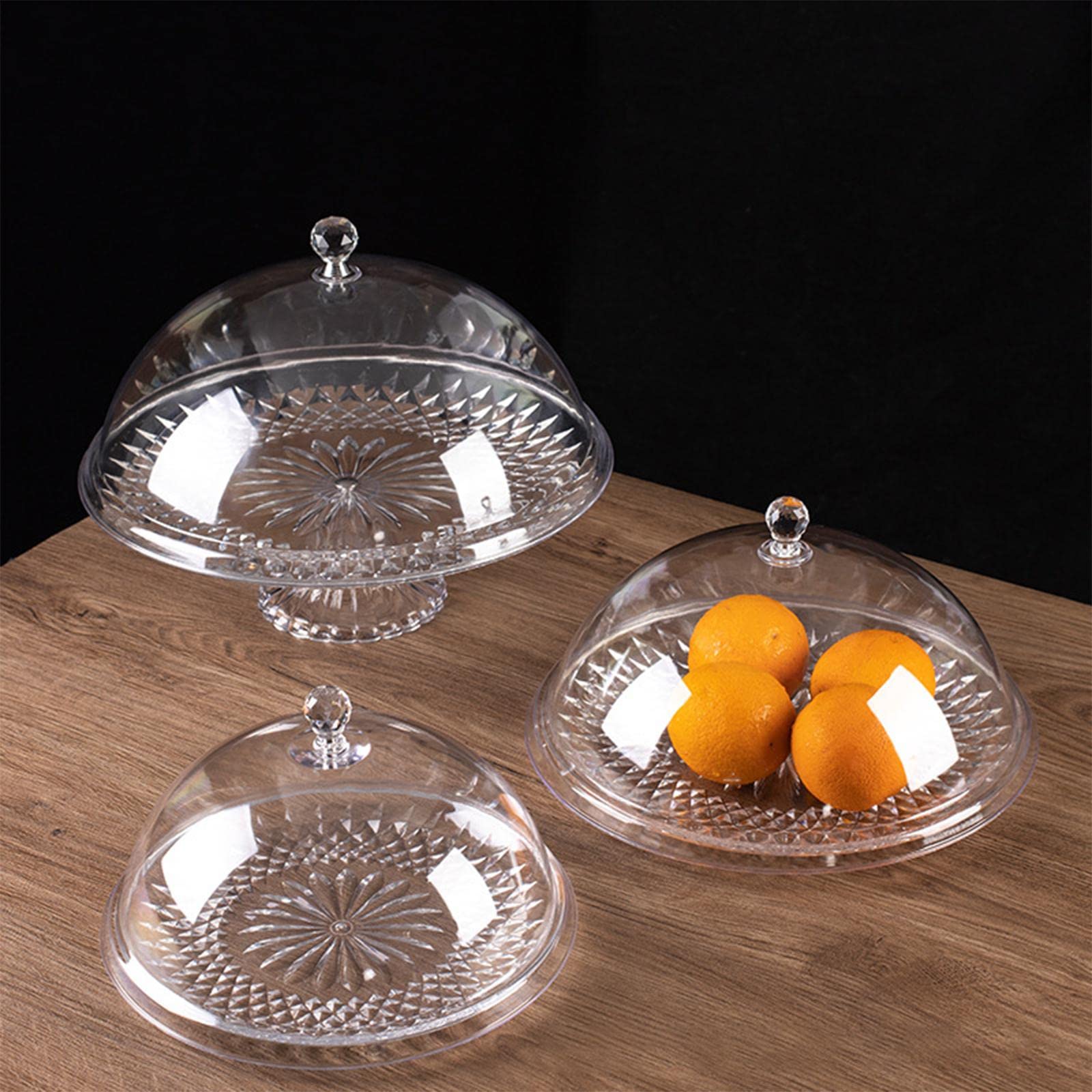 Kuchenplatte mit Haube Obstservierschale Deckel Dessert Tablett PVC Beständig Klar für Geburtstagsfeier Gästebewirtung, 14 Zoll, 14 Zoll
