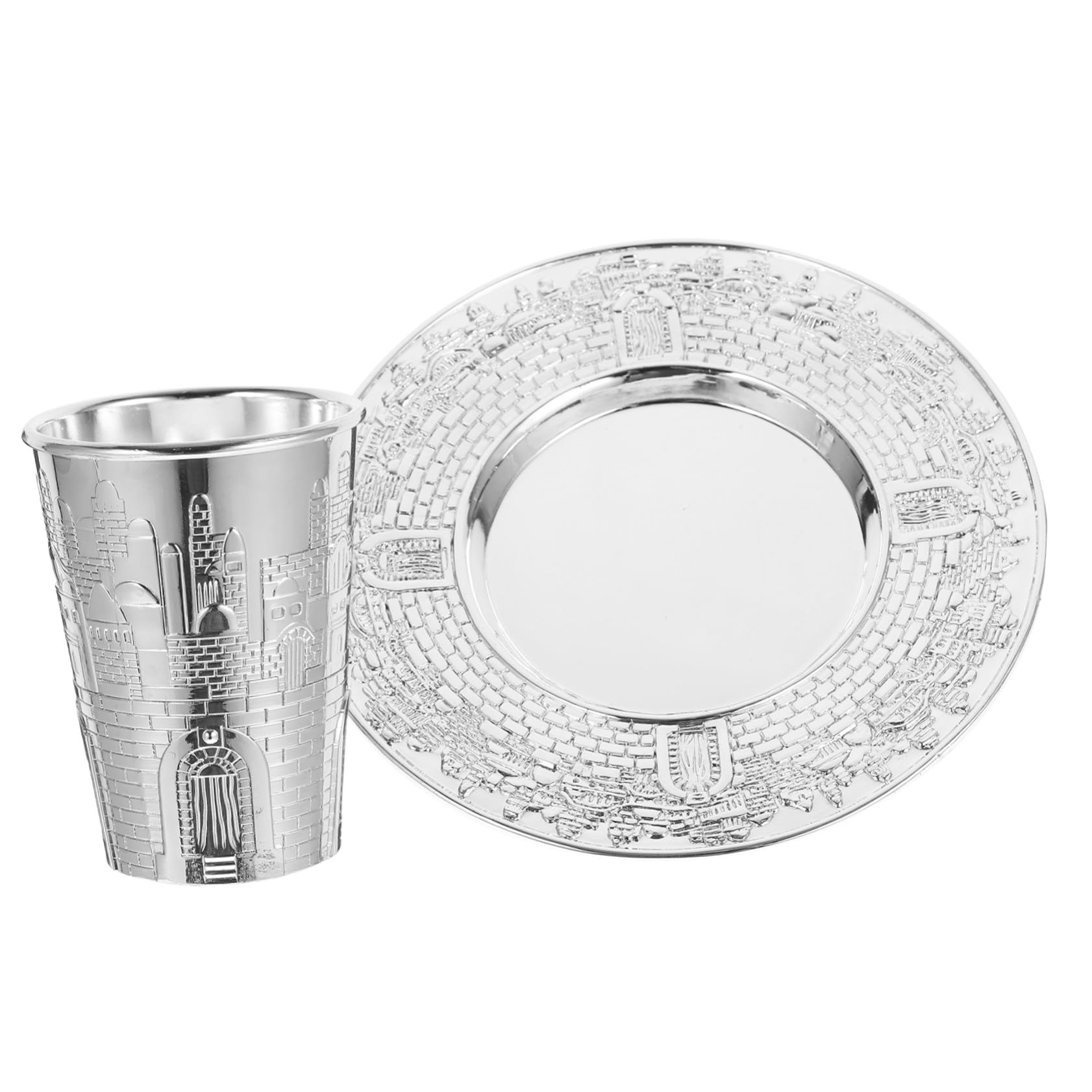 Coupe de Kiddouch argentée avec soucoupe pour vos repas de Shabbat en famille