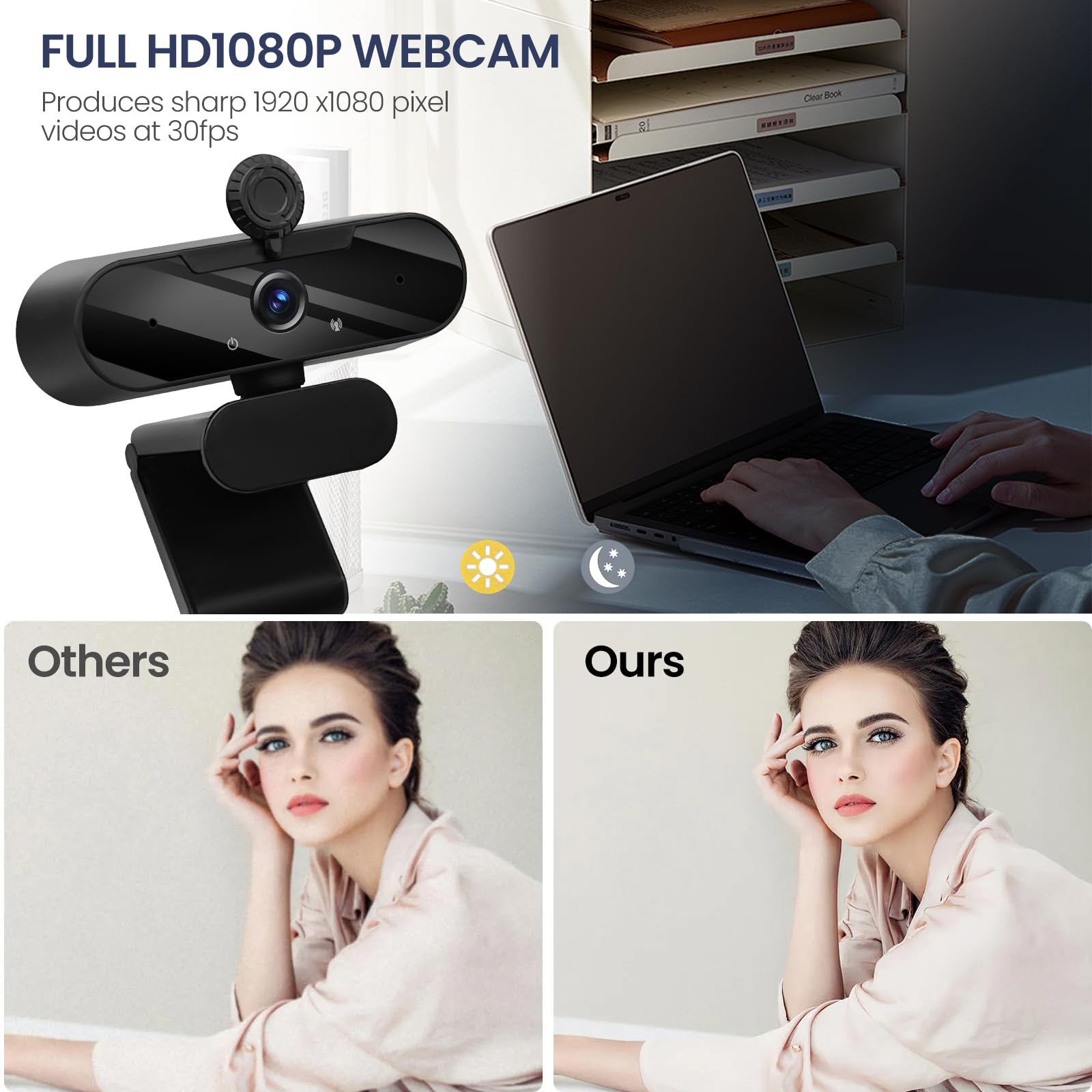 USB HD 1080P Video Webcam and Wide Angle Camera with Built-in Microphone and Rotatable Tripod,for Laptop Computer or Desktop PC,Great for Live Streaming.Calls.Video Conferencing(Black)