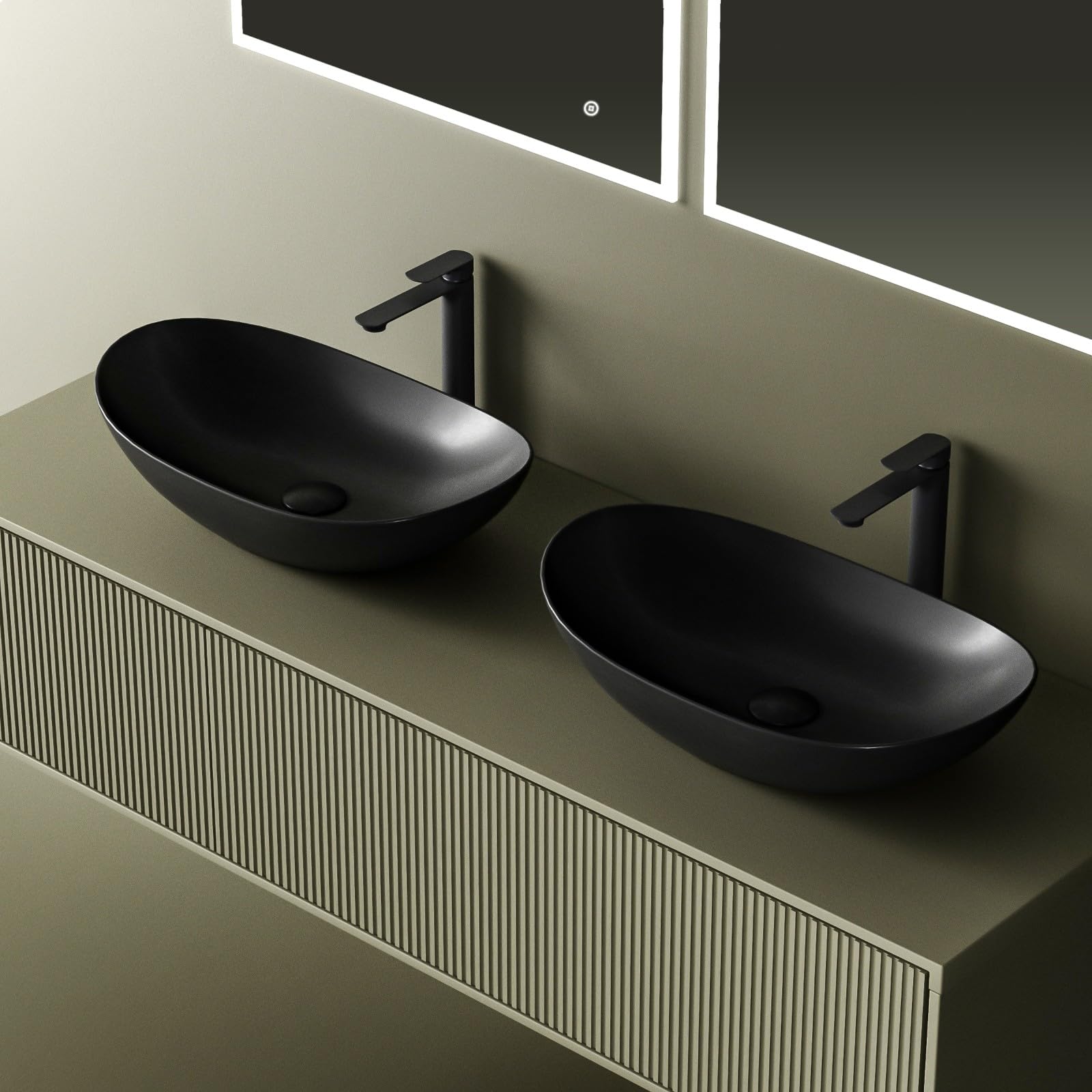 EMKE Aufsatzwaschbecken Design Waschbecken 61,9 x 36 x 15,7 cm Waschtisch Schwarz Matt, Handwaschbecken Oval, Waschbecken Bad für Badezimmer und Gäste-WC