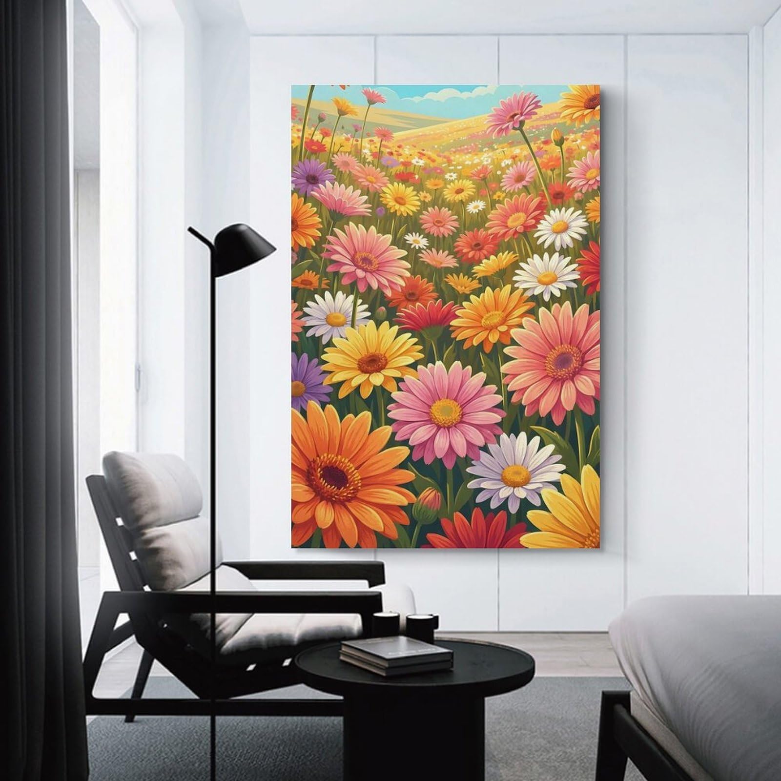 Junmoney Vibrant Field of Gerbera Daisies Canvas Art Print 24x36inch(60x90cm), for Art Walls, Layered Displays Or Homes, Decorative Artwork with Flexible Styling