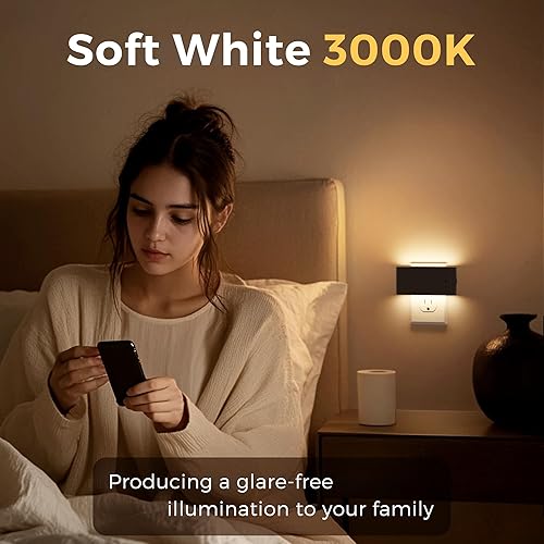 Miniatura 6 de L LOHAS LED Luz nocturna, paquete de 2 luces LED modernas regulables para enchufar a la pared, luces nocturnas con sensor de atardecer a amanecer