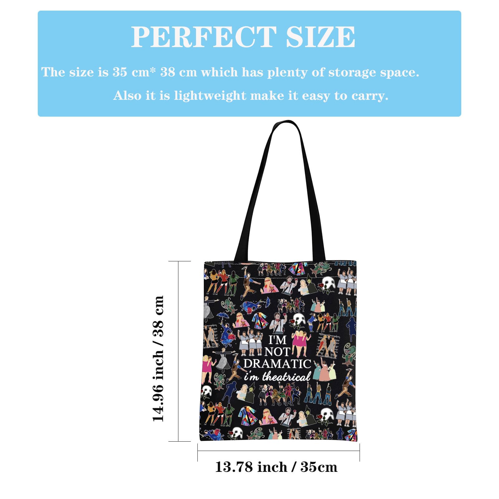 JTOUK Broadway Musical Gift Makeup Bag Theatre Bag I'm Not Dramatic I'm Theatrical Musical Theatre Gift West End Broadway Zipper Pouch (I'm Theatrical ToteBLK EU) - Image 2