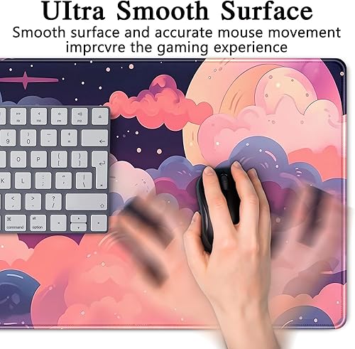 Miniatura 5 de Tapete de escritorio extragrande para mouse, para videojuegos, con diseño kawaii de nubes en rosa y morado, para teclado de computadora, 31.5 x 15.7