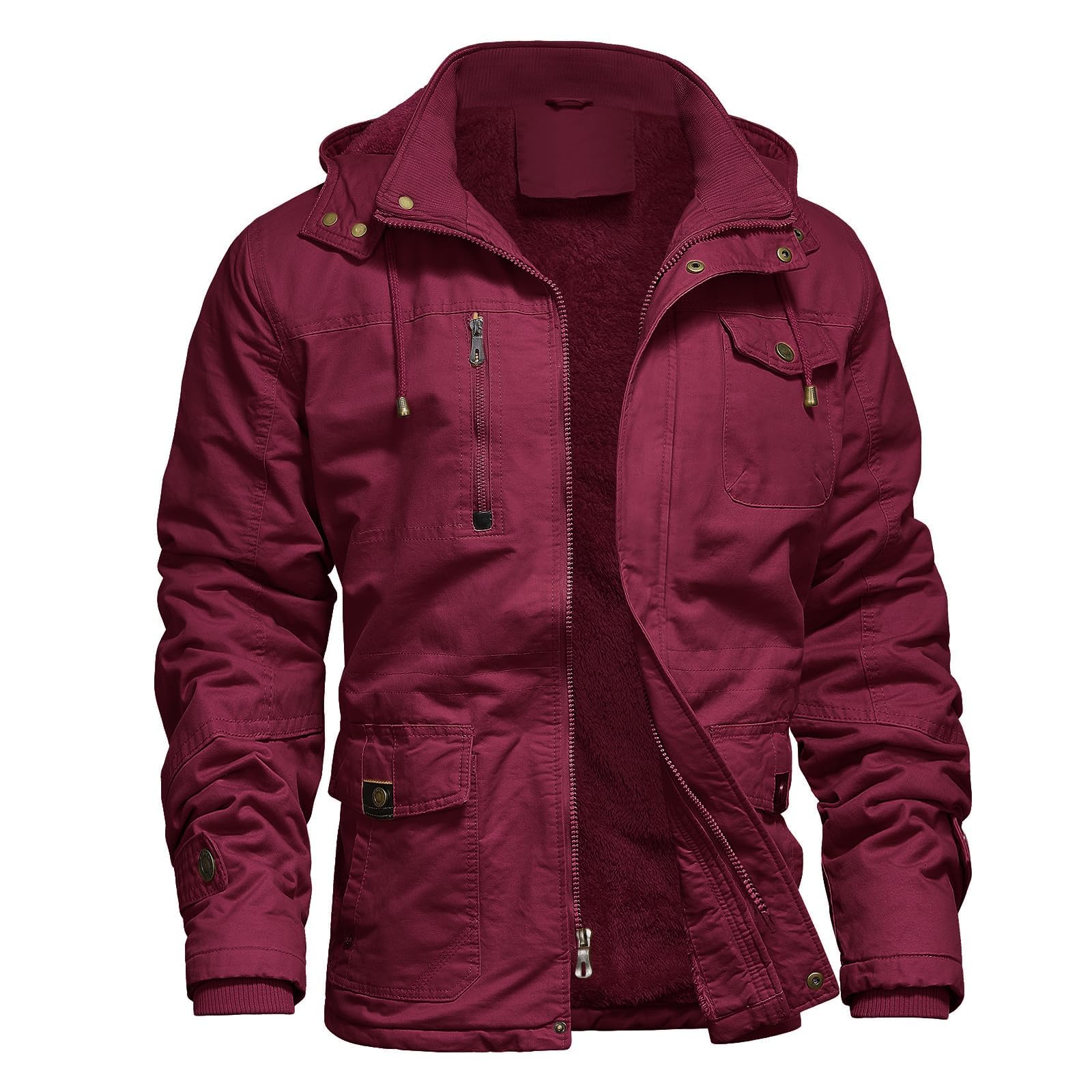 Mens Jacket Winter Casual Fleece Lined Cotton Thick Military Tactical Hooded Work Coats with Cargo Pockets