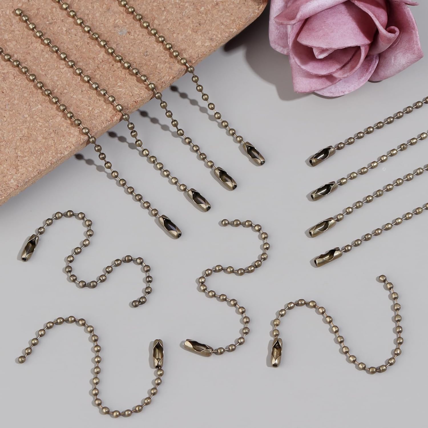 Lemonkey 100Pcs Ball Beads Chain Bulk,Bronze Keychain Rings Metal Chain,4 Inch Dog Tag Metal Small Chains with Connectors for Hanging Decoration - Image 4