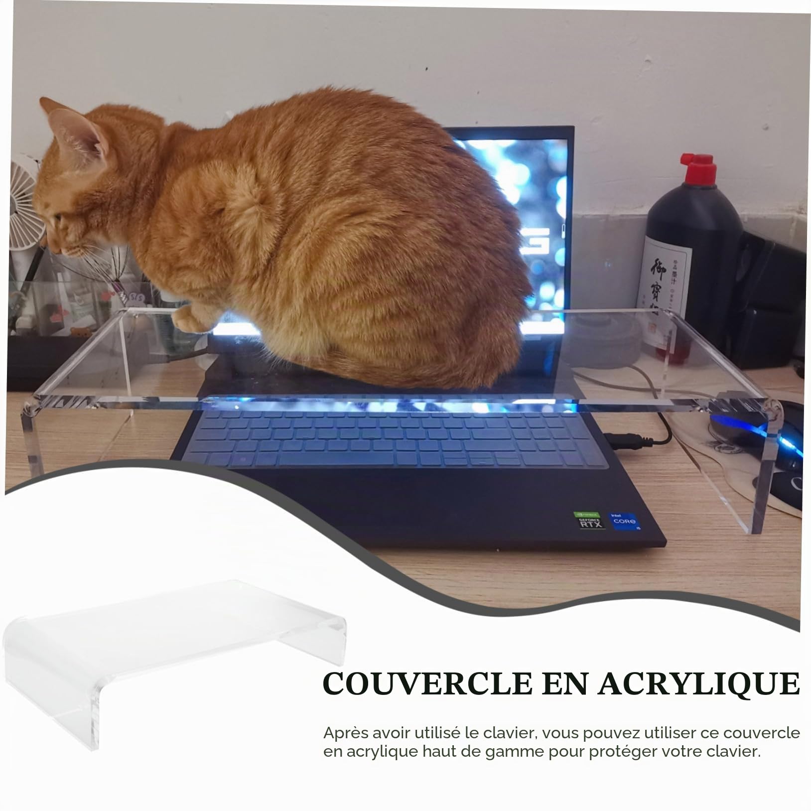 Protection Clavier Acrylique Transparente, Support de Levage Écran