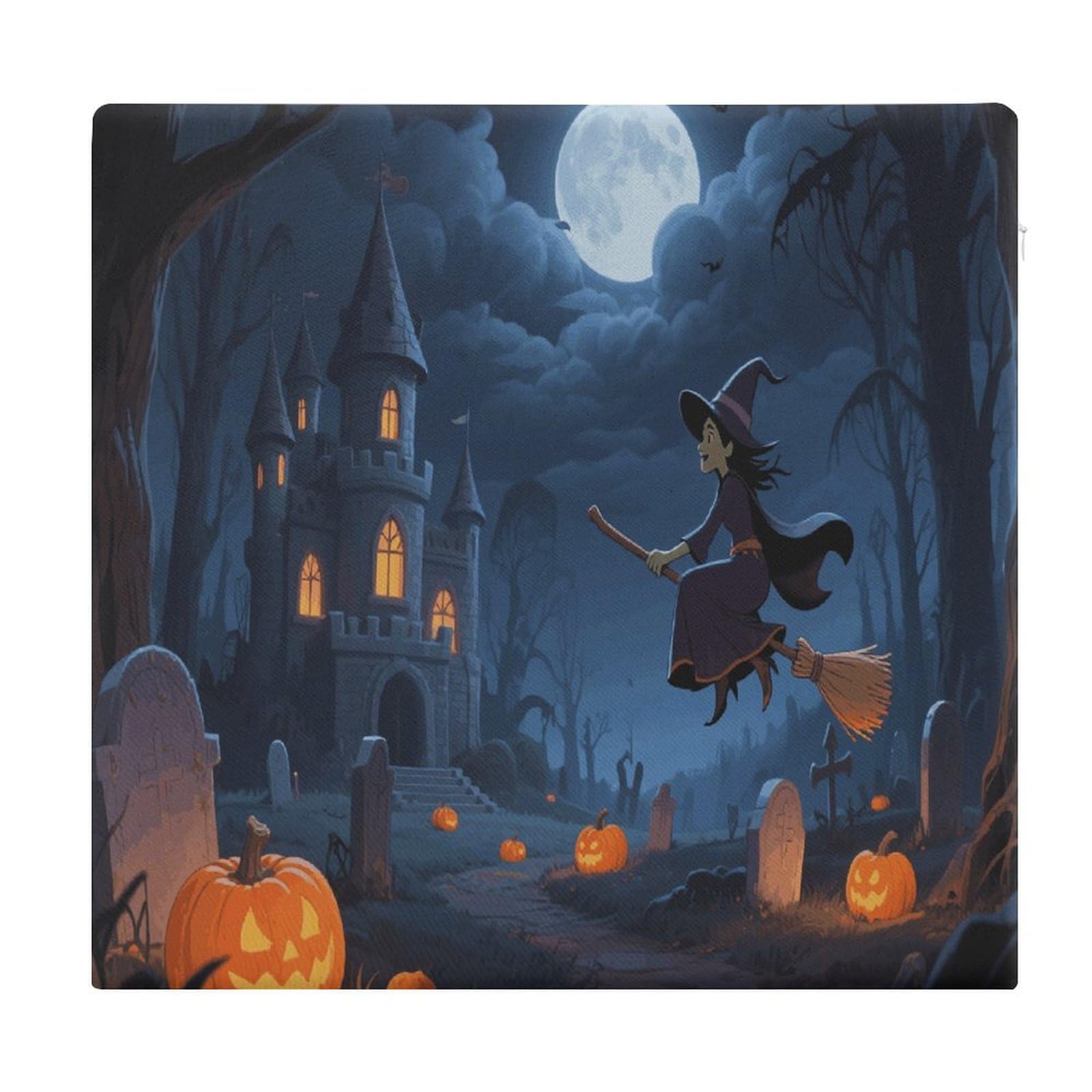 VstaDank Orange Pumpkin Witch Scary Castle Cushions Memory Dining Chairs Cushion Non Slip Car Seat Cushions Indoo Dining Room Square Chair Pads with Zipper and Removable Cover Cushion