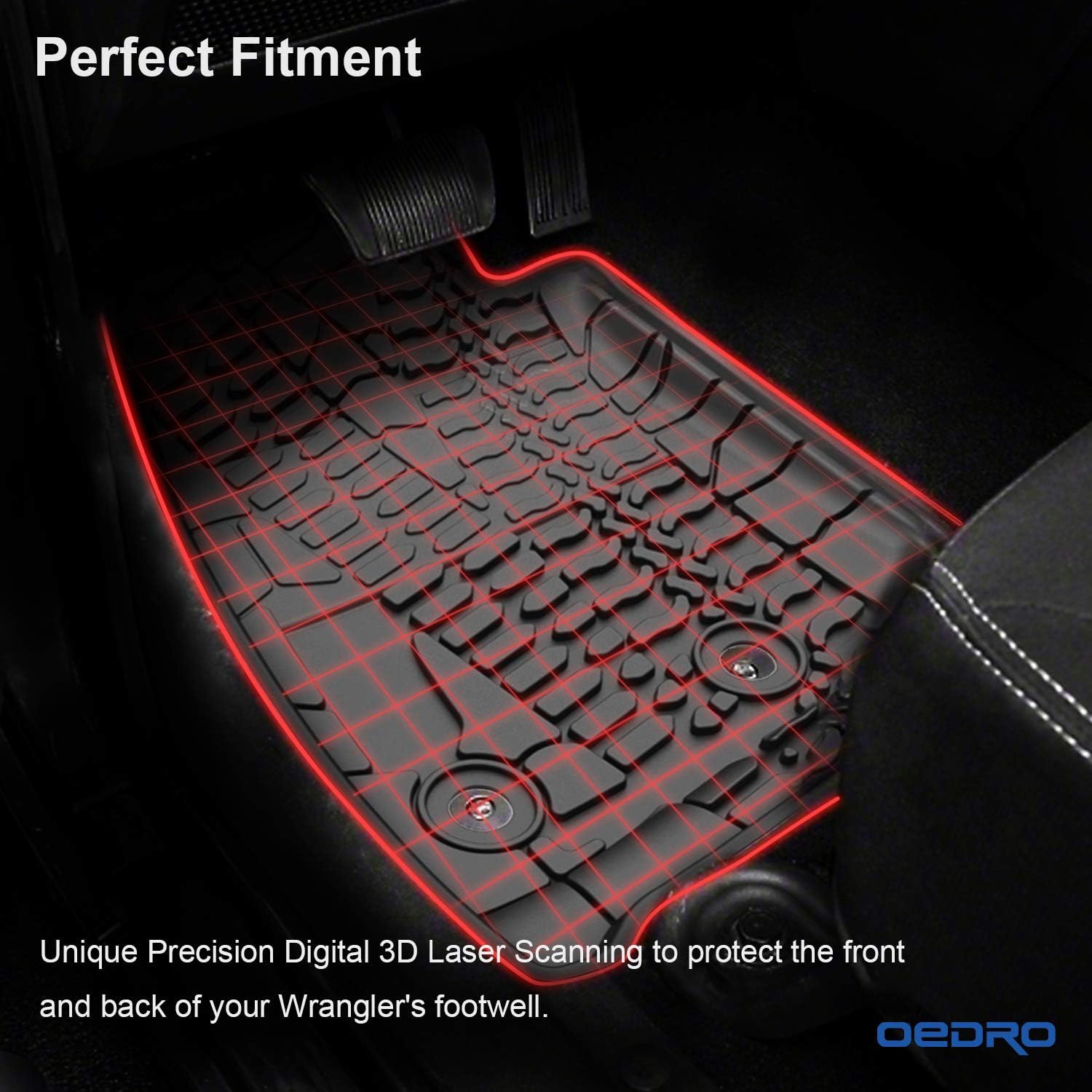 OEDRO Floor Mats Liners Compatible for 2014-2018 Jeep Wrangler JK 4 Door (Not for 2 Door), TPE All Weather Protection, Includes Front and Rear Floor Liners