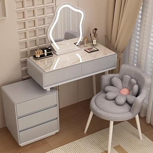 Miniatura 15 de Tocador con espejo con luces, mesa de tocador con cajones, mesa de maquillaje blanca, 3 modos de iluminación de brillo ajustable, para dormitorio,