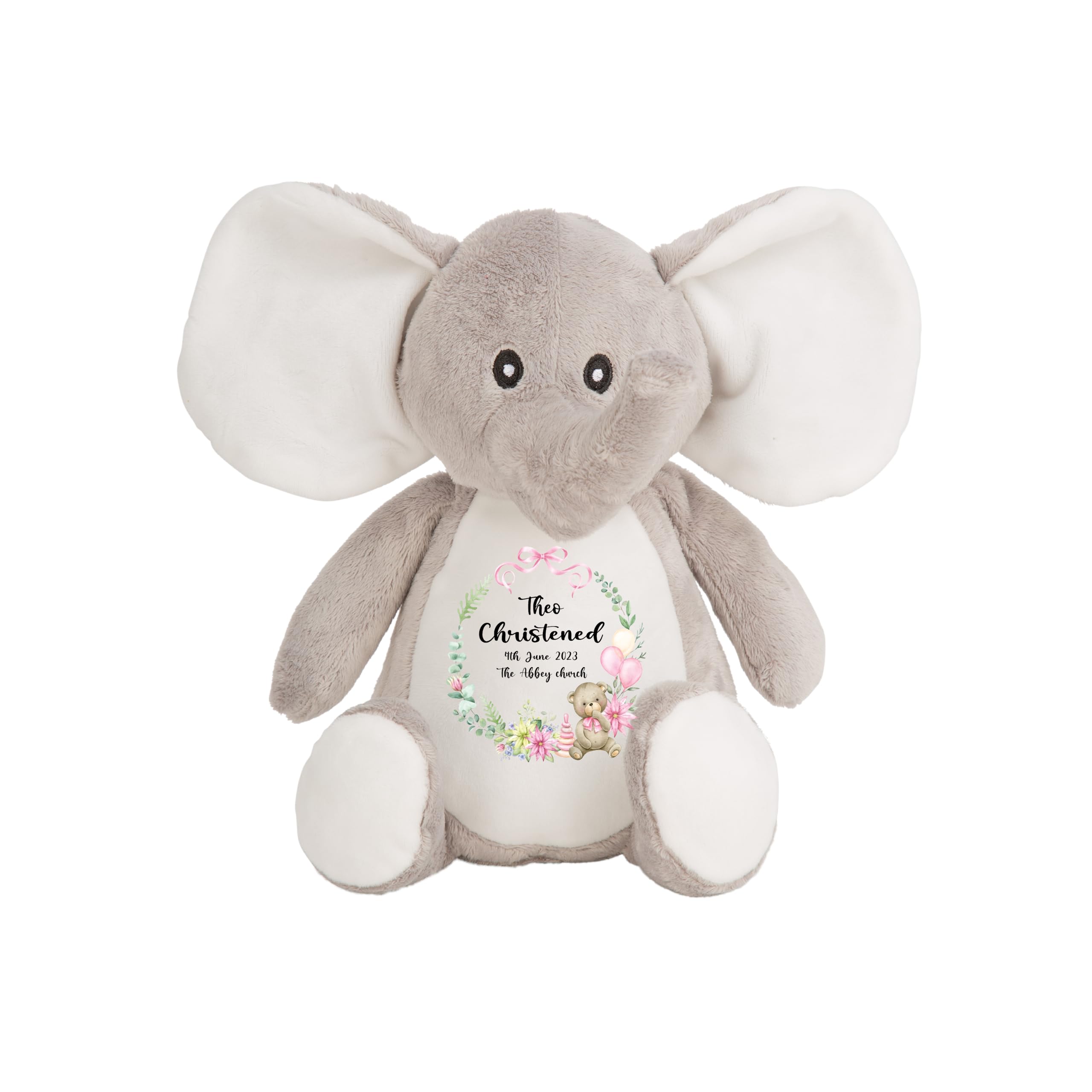 Crafted Memories- Personalised Christening Keepsake | Custom Baby Teddy with Name & Church | Suitable for Baptism & Naming Ceremony | Elephant & Bunny Options | ELEPHANT