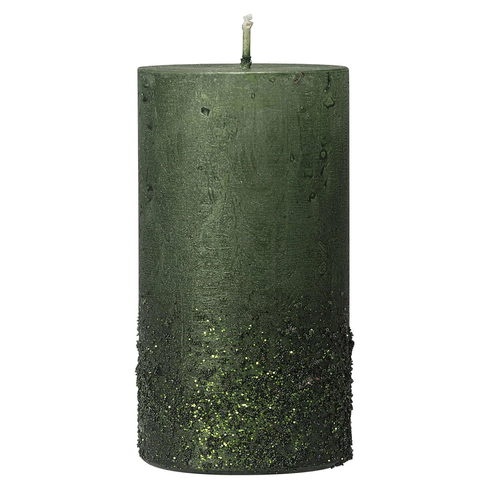 Green Christmas Candles with Glitter, Set of 4, 110x60 mm