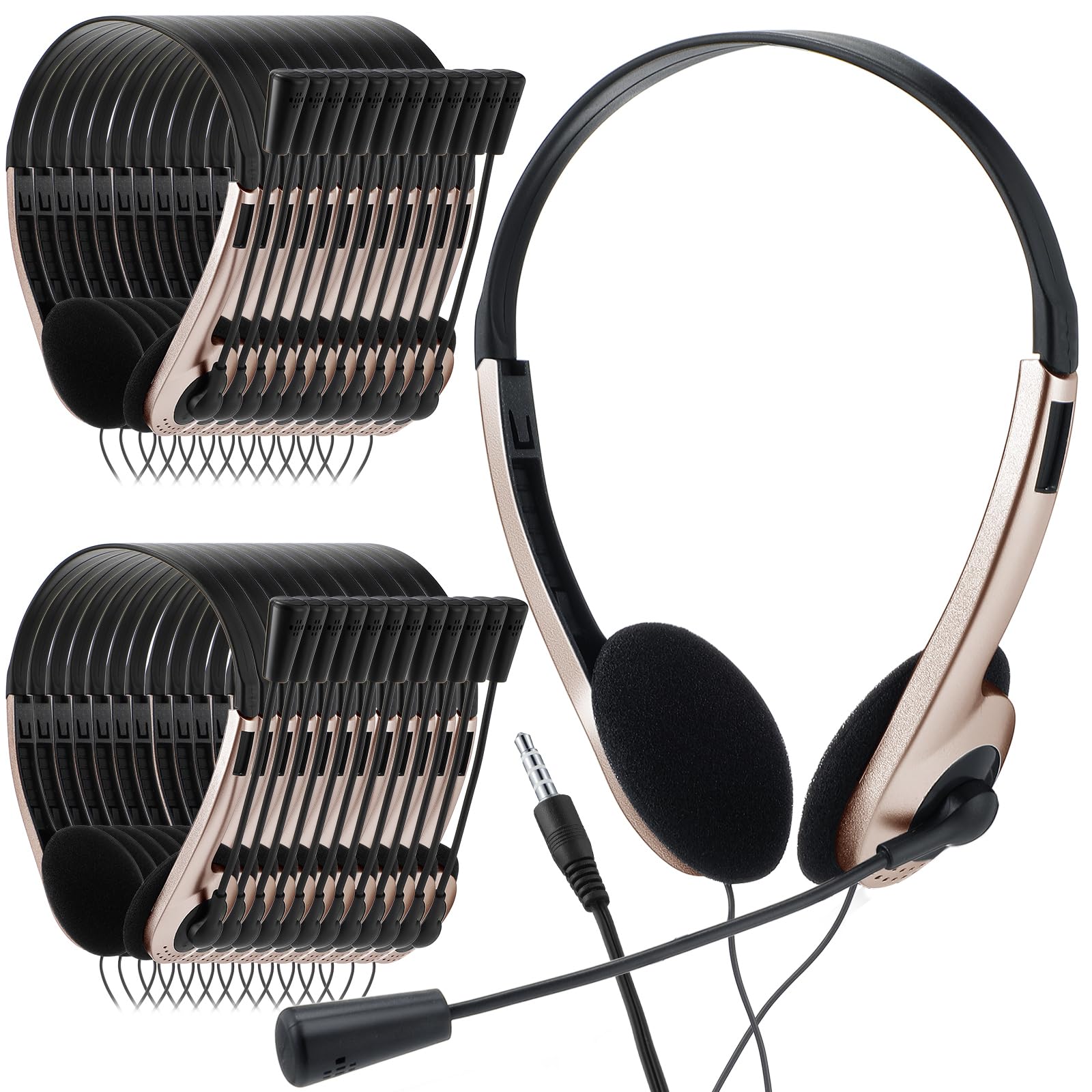 Yunsailing 30 Pack Classroom Headphones with Microphone School Student Headphones Bulk Class Set Lightweight Adjustable Earphones on Ear with 3.5 mm