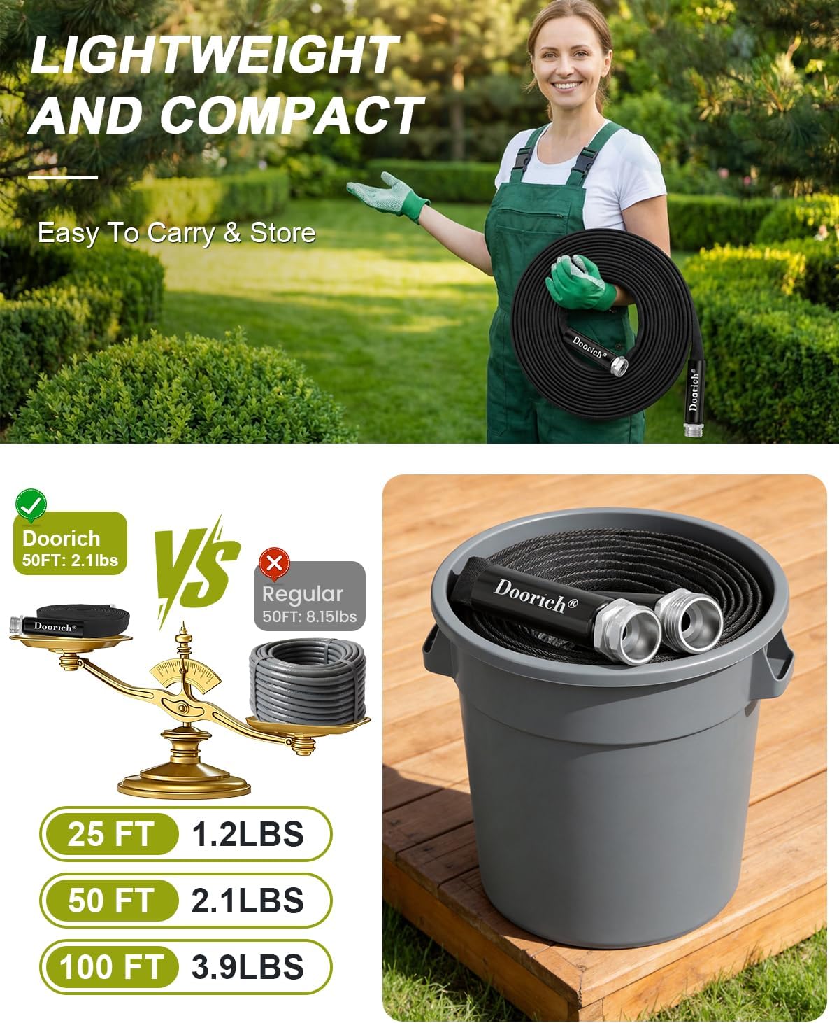 Garden Hose, Lightweight, Ultra Flexible, Durable, Kink-Free Water Hose - Made of TPU, Drinking Water Safe Material, Non-Shrinking, Easy to Store, All-Weather, Black (50 FT)