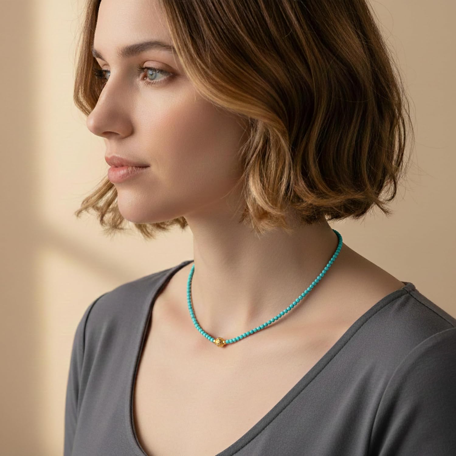 InfinityGemsArt Gold Necklace For Women, Birthstone Crystals, Beaded Gemstones Choker, Western Jewelry, 14K Gold Plated 18 Inch Adjustable Chain, Gifts For Her