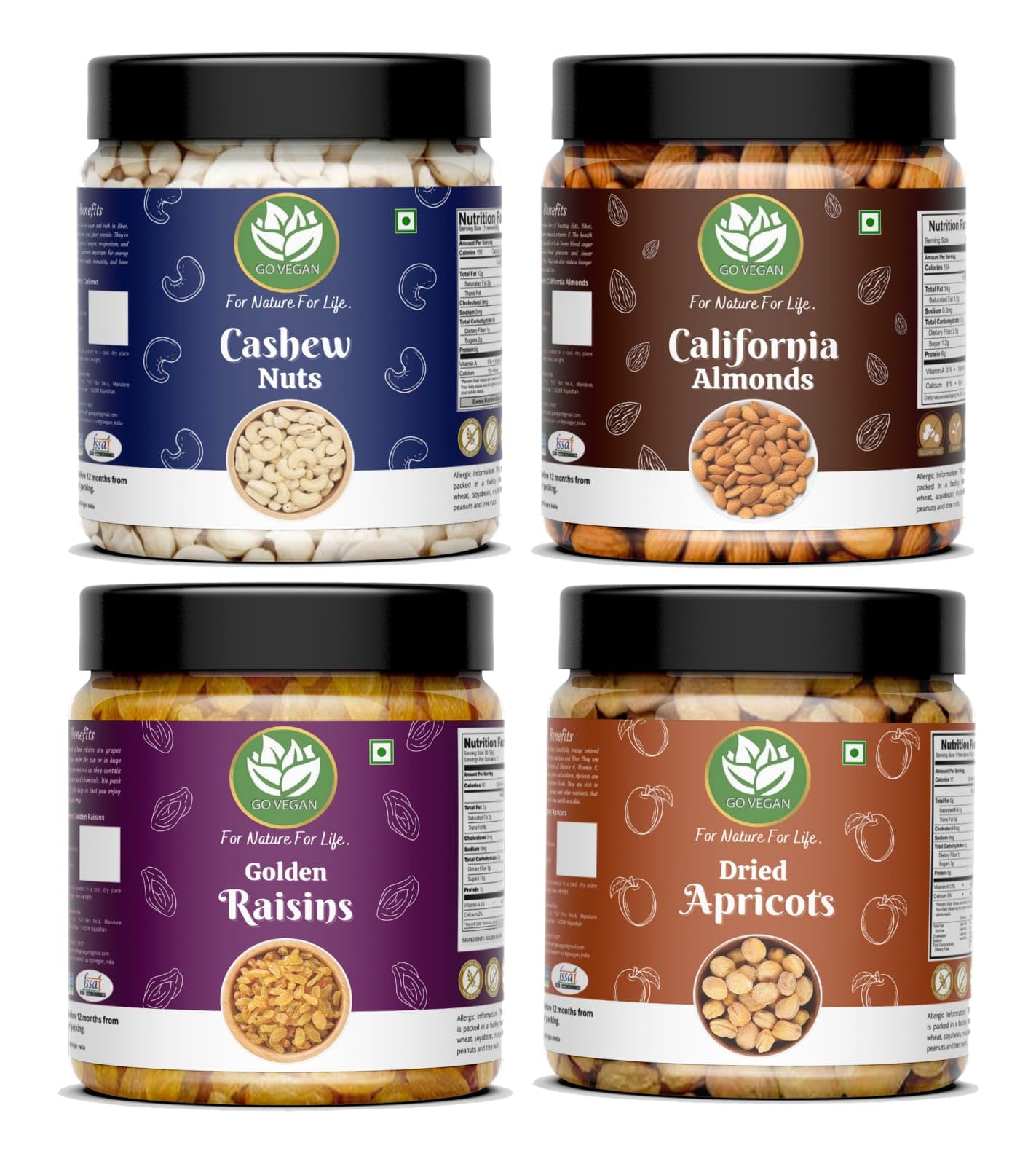 Go Vegan Dry Fruits Combo Pack of Almonds | Cashews | Raisins | Dried Apricot | Pack of 4 | Each 250 GM | Hampers for Employees | Dry Fruits Gift Pack for Family | Total 1 kg (B0CM61N534) Amazon Price History, Amazon Price Tracker