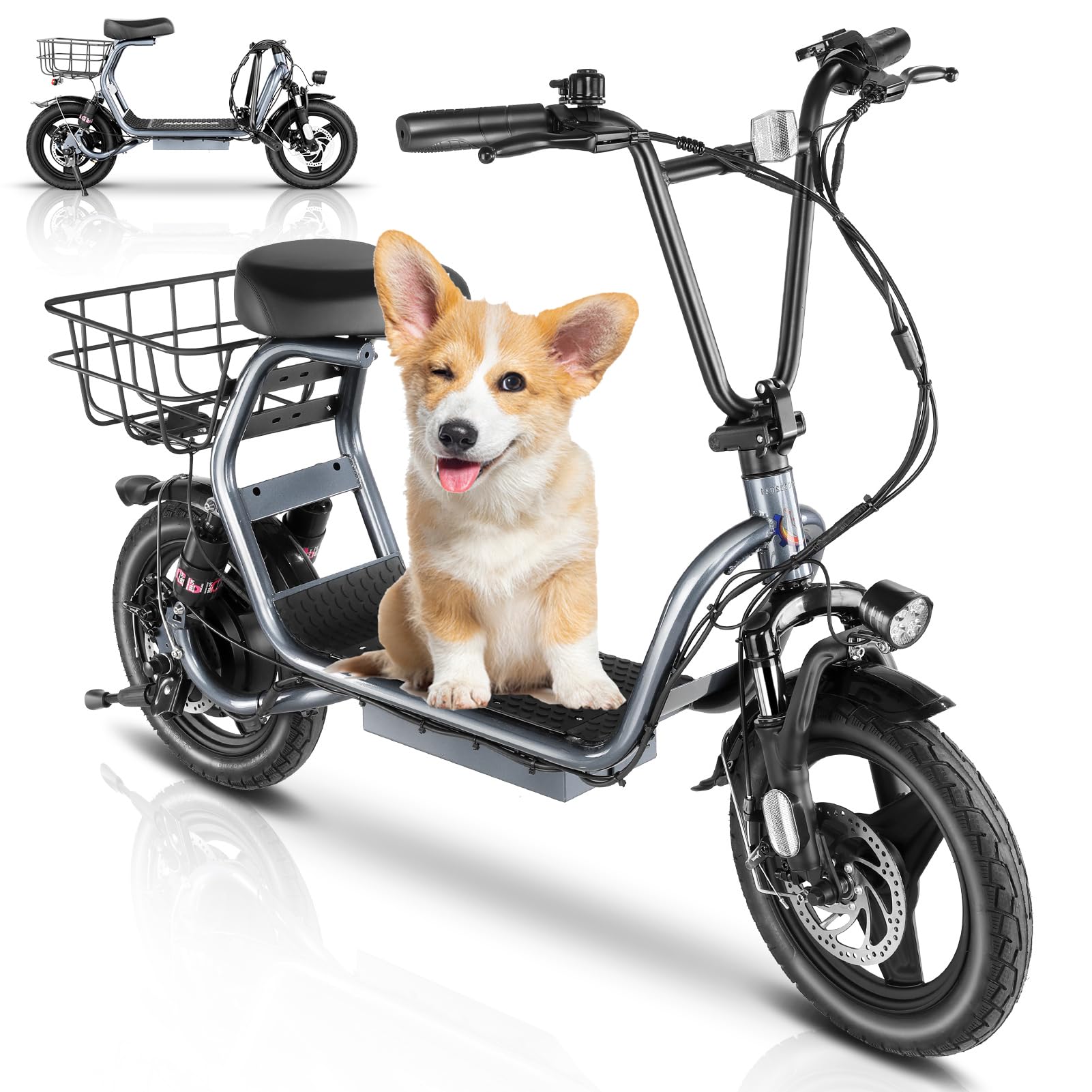Caroma Peak 500W/800W/1200W Electric Scooter with Seat for Adults,up to 30 Miles&20MPH, 14" Fat Tire, Foldable Adult Electric Scooter for Commuting with Basket&Shock Absorbing