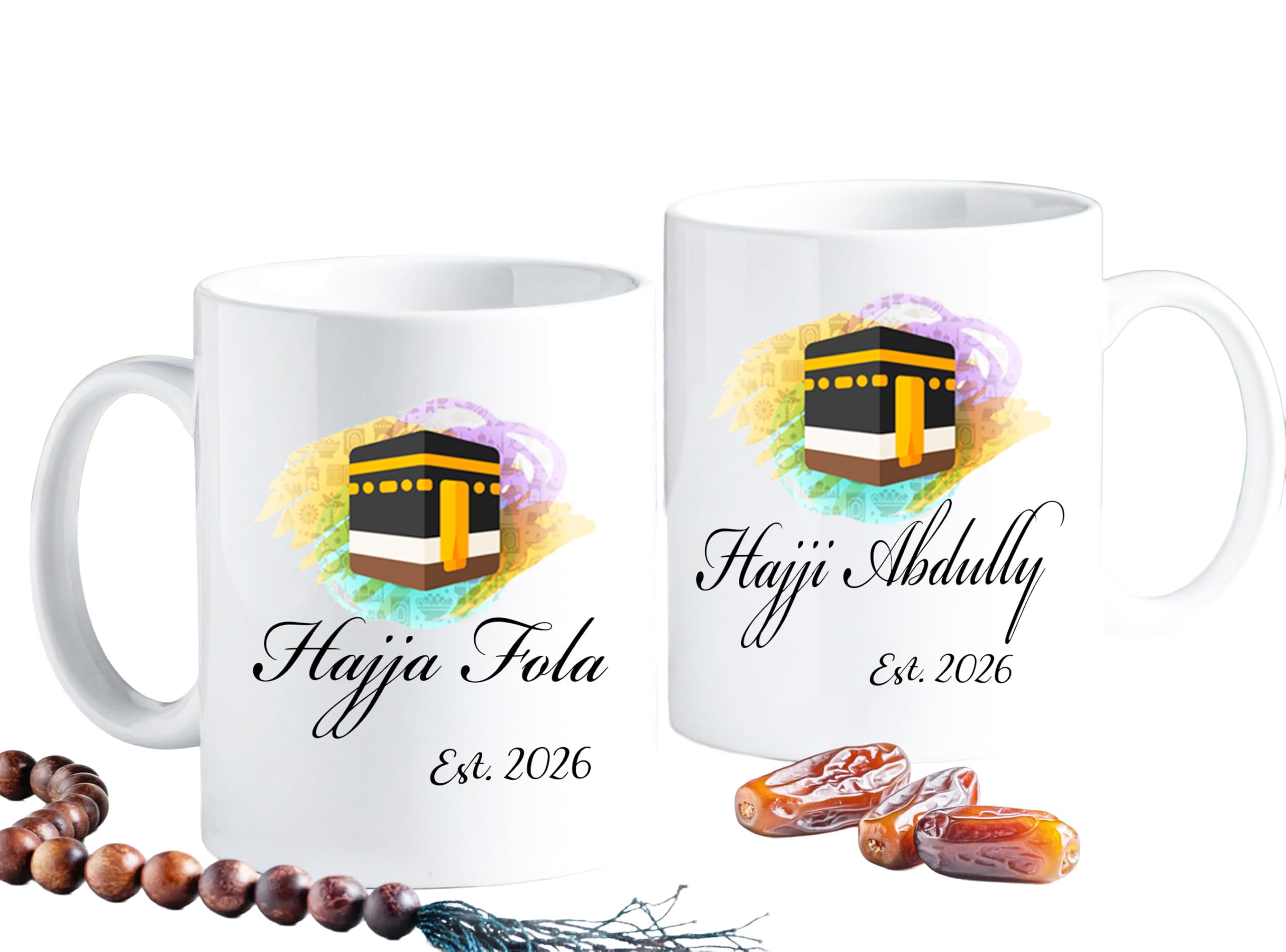 JR Decal Personalised Hajj Mubarak Mug | Custom Hajji & Hajja Ceramic Coffee Cup with Pilgrimage Name | Islamic Gift for Him Her | Hajj 2026 Keepsake โ image 1