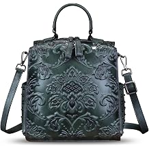 Genuine Leather Purses and Handbags for Women Embossed Leather Backpack Convertible Shoulder Bag Satchel Purse | Genuine Leather