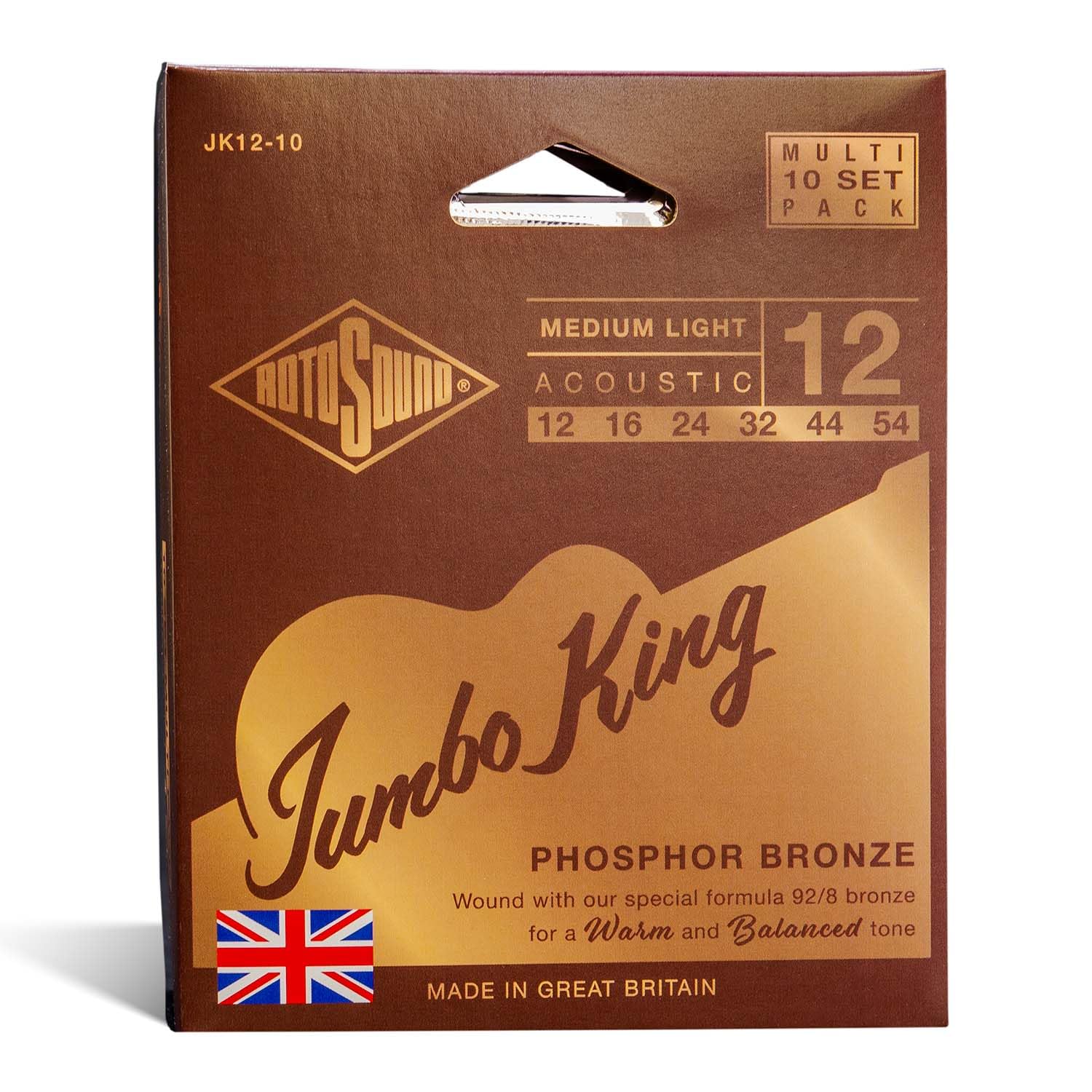 Rotosound JK12-10 Jumbo King - Cuerdas para guitarra acústica, paquete de 10