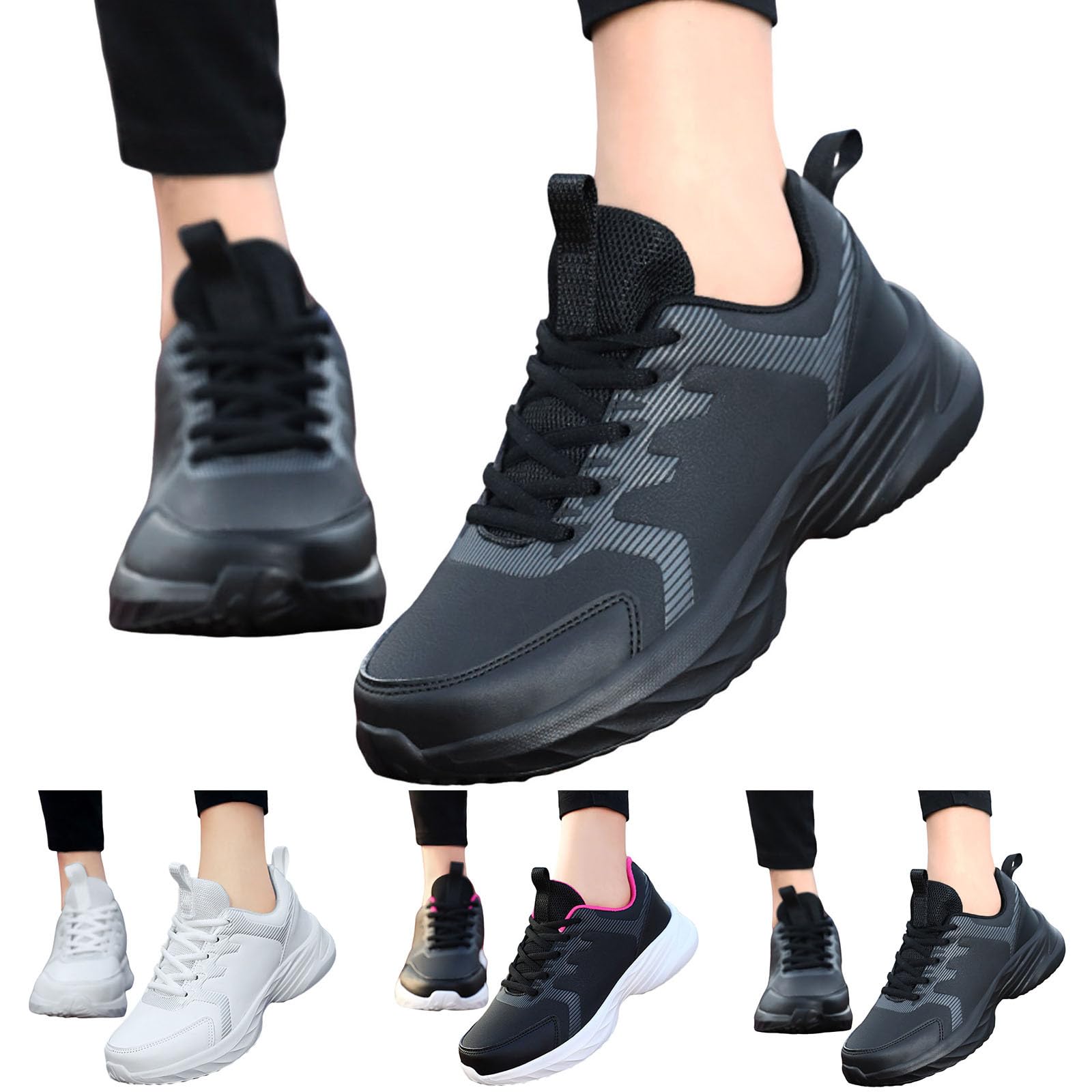 Scarpe da ginnastica da donna leggere con suola spessa, modello alla moda, semplici tinta unita, comode, casual, fondo spesso, fondo piatto, scarpe da ginnastica traspiranti per camminare