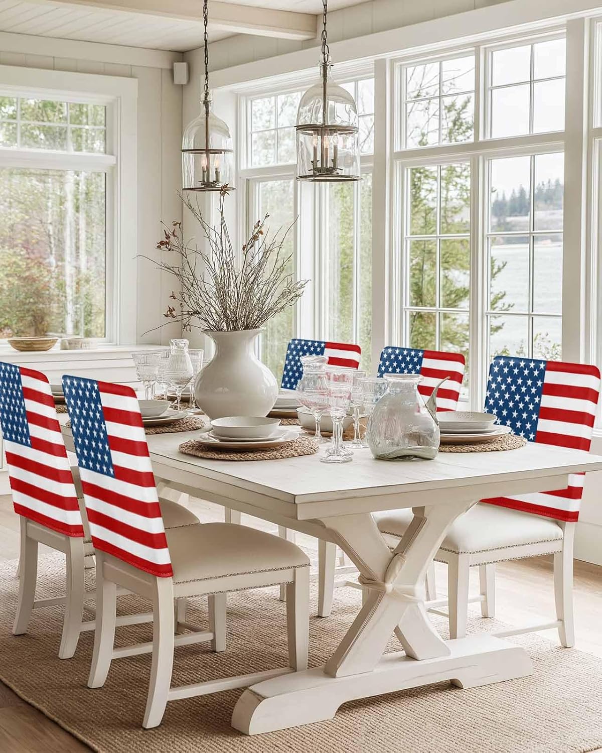 LooPoP 4th of July Chair Covers Set of 4 American Flag Chair Slipcover Protector Stretch Chair Covers USA Stars Stripe Independence Day Chair Back Covers for Dining Chairs Kitchen Holiday Party Decor