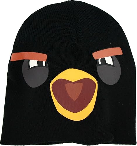 Angry Birds Black Bird - Gorra de punto con cara grande, Negro -